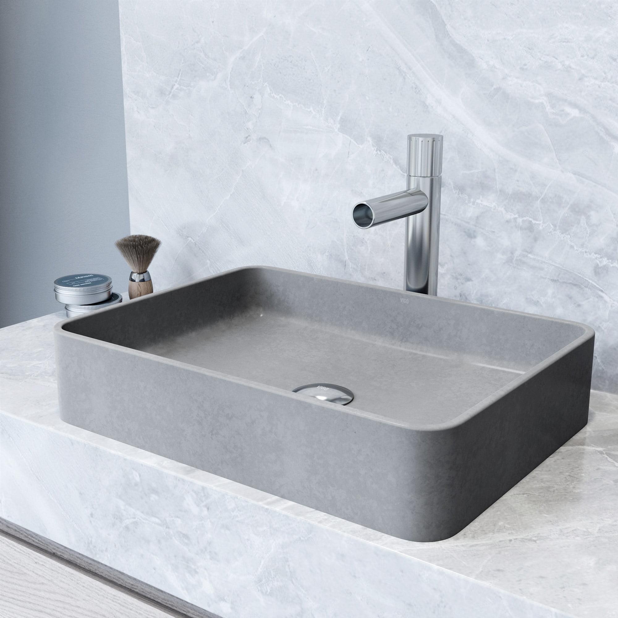 Tarragona Gothic 19" L x 14" W x 4" H Gray Concreto Stone Handmade Rectangular Vessel Bathroom Sink