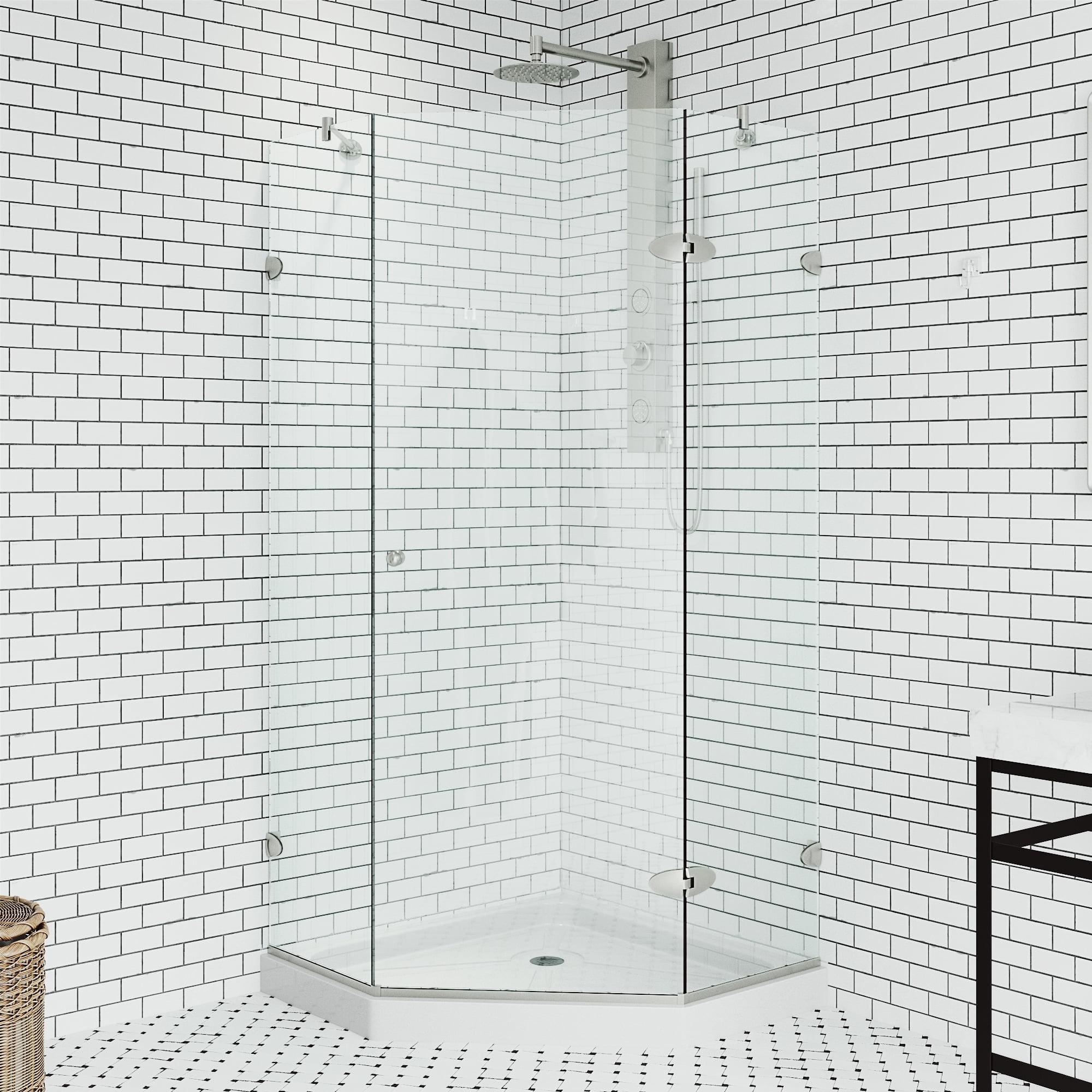 VIGO Verona 38" W x 38" D x 77" H Hinged Frameless Shower Enclosure with 3/8  Clear Glass&Base VG6061CHCL38WS