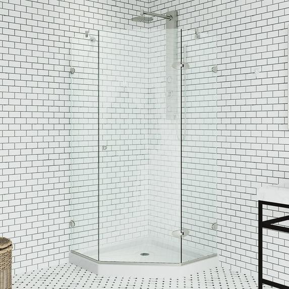 VIGO Verona 38" W x 38" D x 77" H Hinged Frameless Shower Enclosure with 3/8  Clear Glass&Base VG6061CHCL38WS