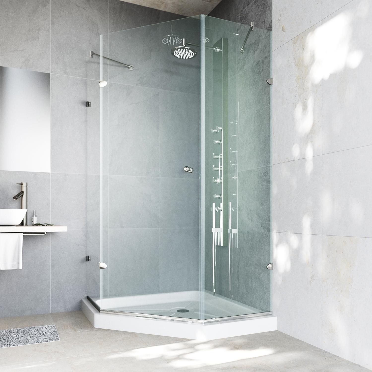VIGO Verona 38" W x 38" D x 77" H Hinged Frameless Shower Enclosure with 3/8  Clear Glass&Base VG6061CHCL38WS