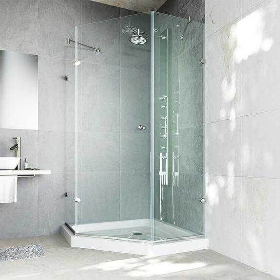 VIGO Verona 38" W x 38" D x 77" H Hinged Frameless Shower Enclosure with 3/8  Clear Glass&Base VG6061CHCL38WS