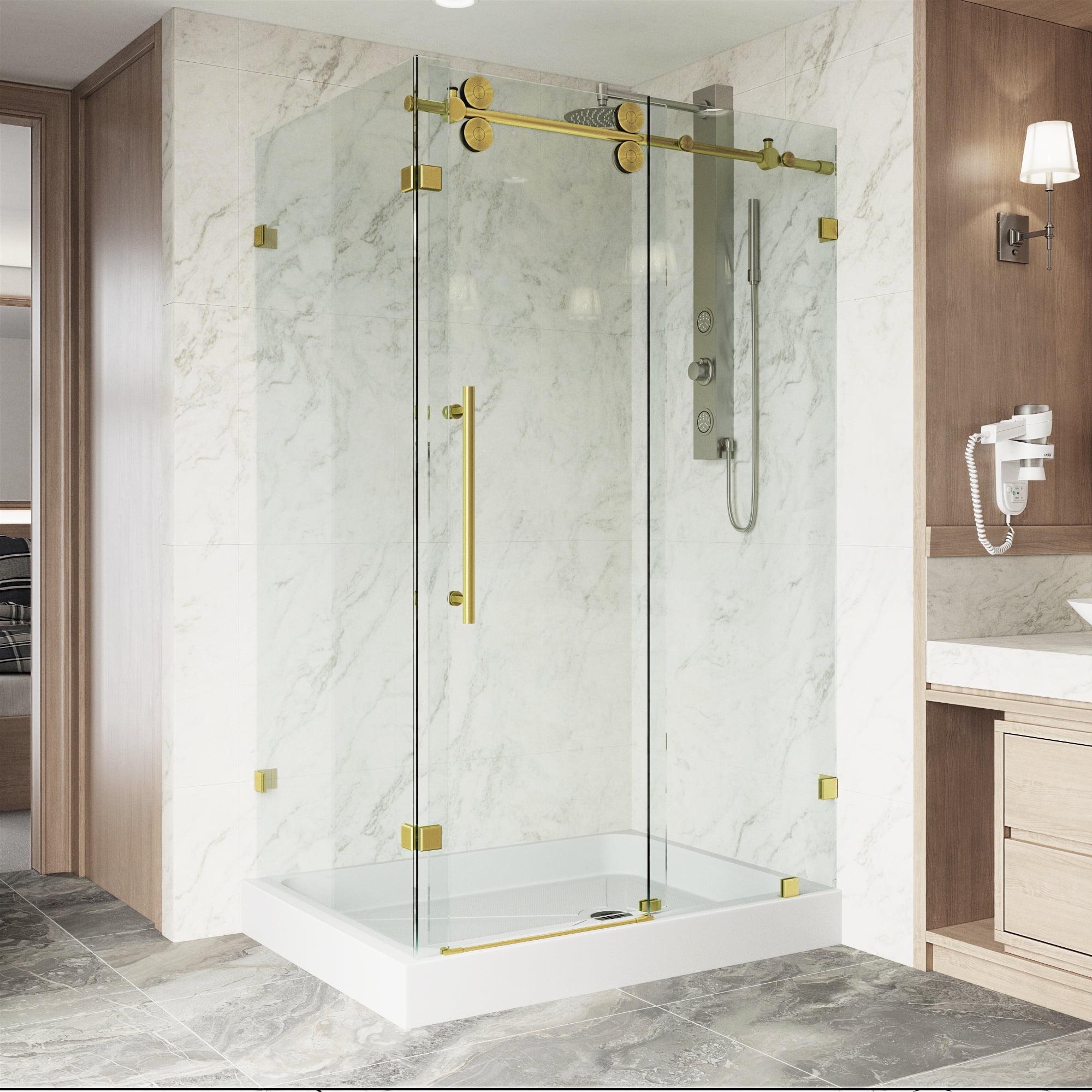 Winslow 46" W x 34" D x 74" H Sliding Frameless Shower Enclosure with 3/8Clear Glass&Base