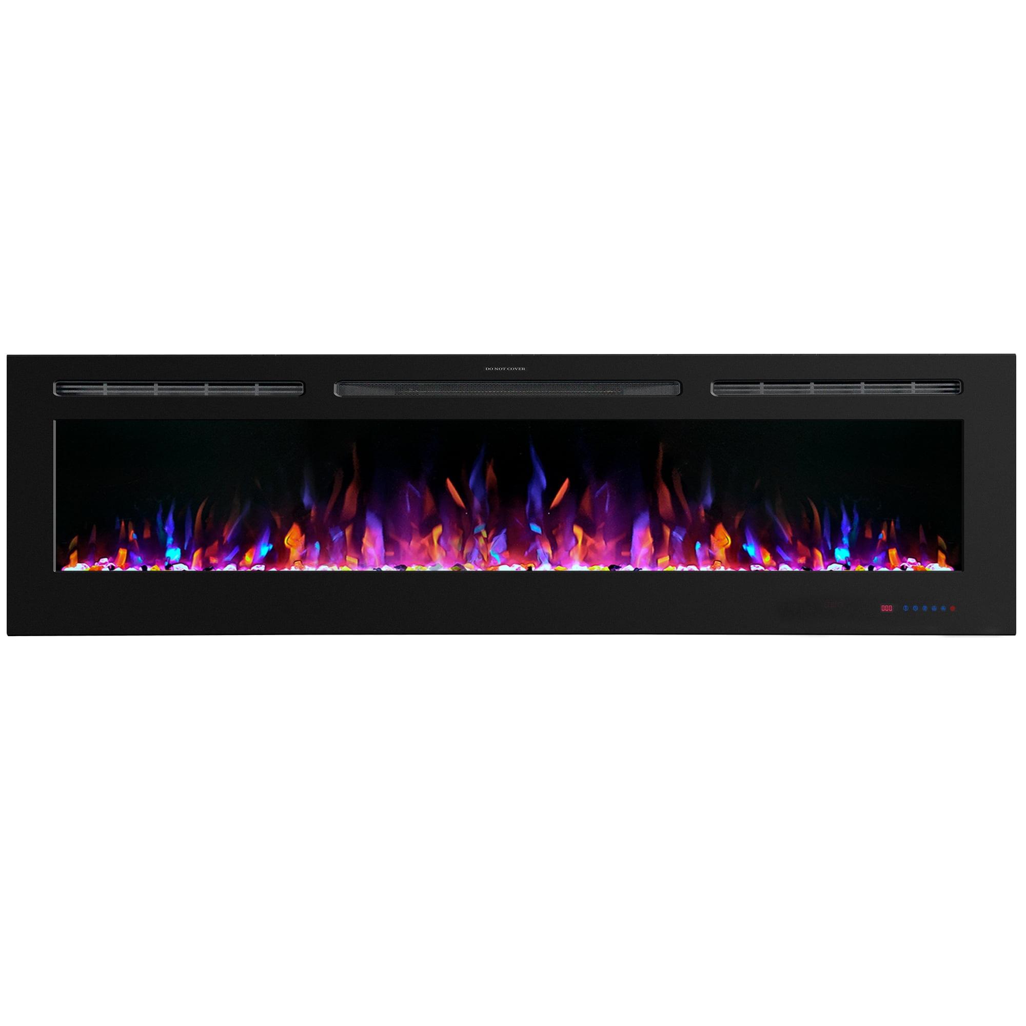 VINEMOUNT Electric Fireplace, 72" Recessed Fireplace Electric with Touch & Remote Control, Realistic Logset, Multiple Flame Colors & 5 Stage Intensity, Timer,750/1500W Heat, Thermosat, Black