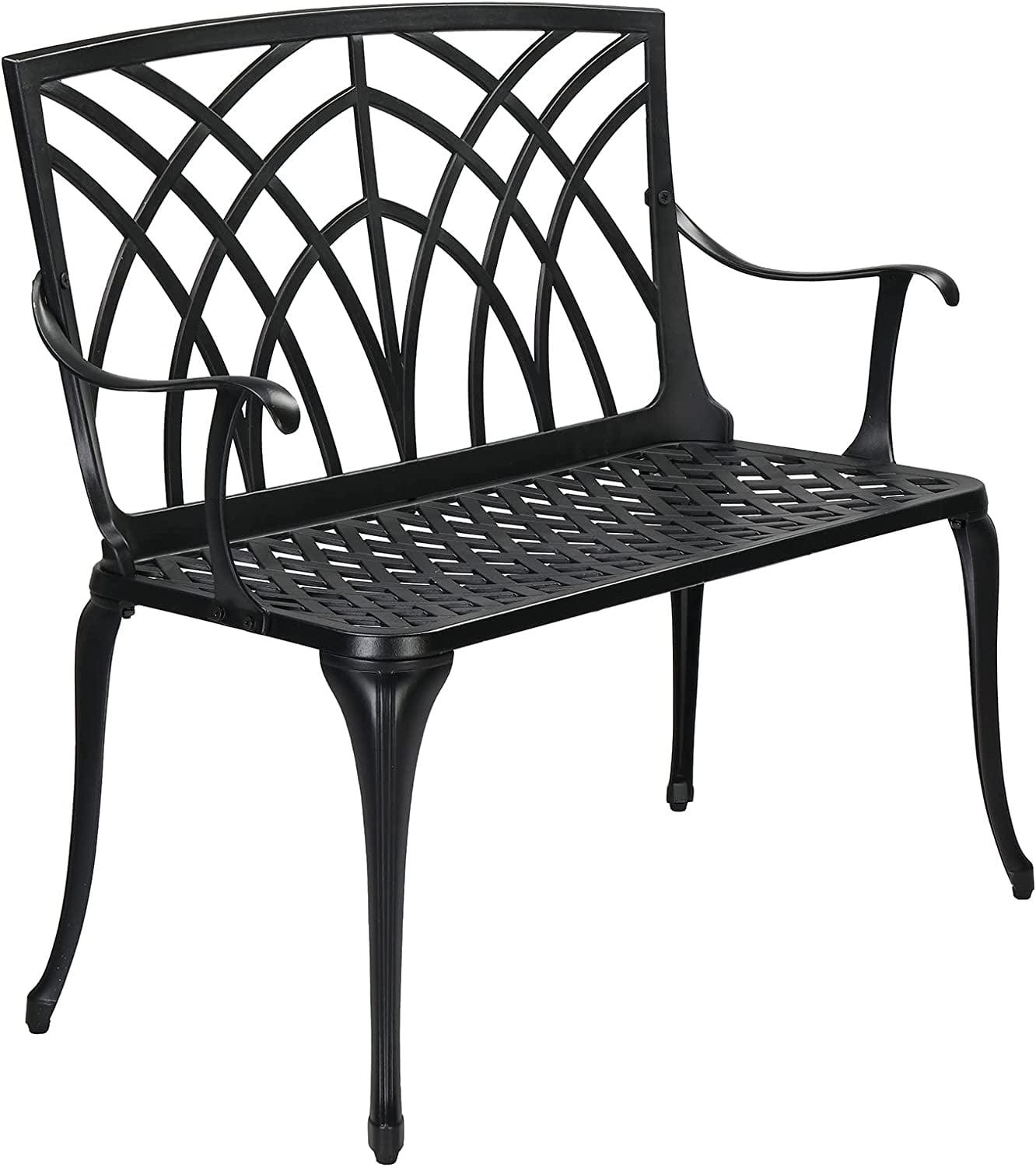 VINGLI 38" Outdoor Garden Orchid Bench, Black Cast Iron Cast Aluminium Solid Frame，Accented Yard Front Porch Patio Outside Park Decor Deck Furniture for 1-2 Person Seat