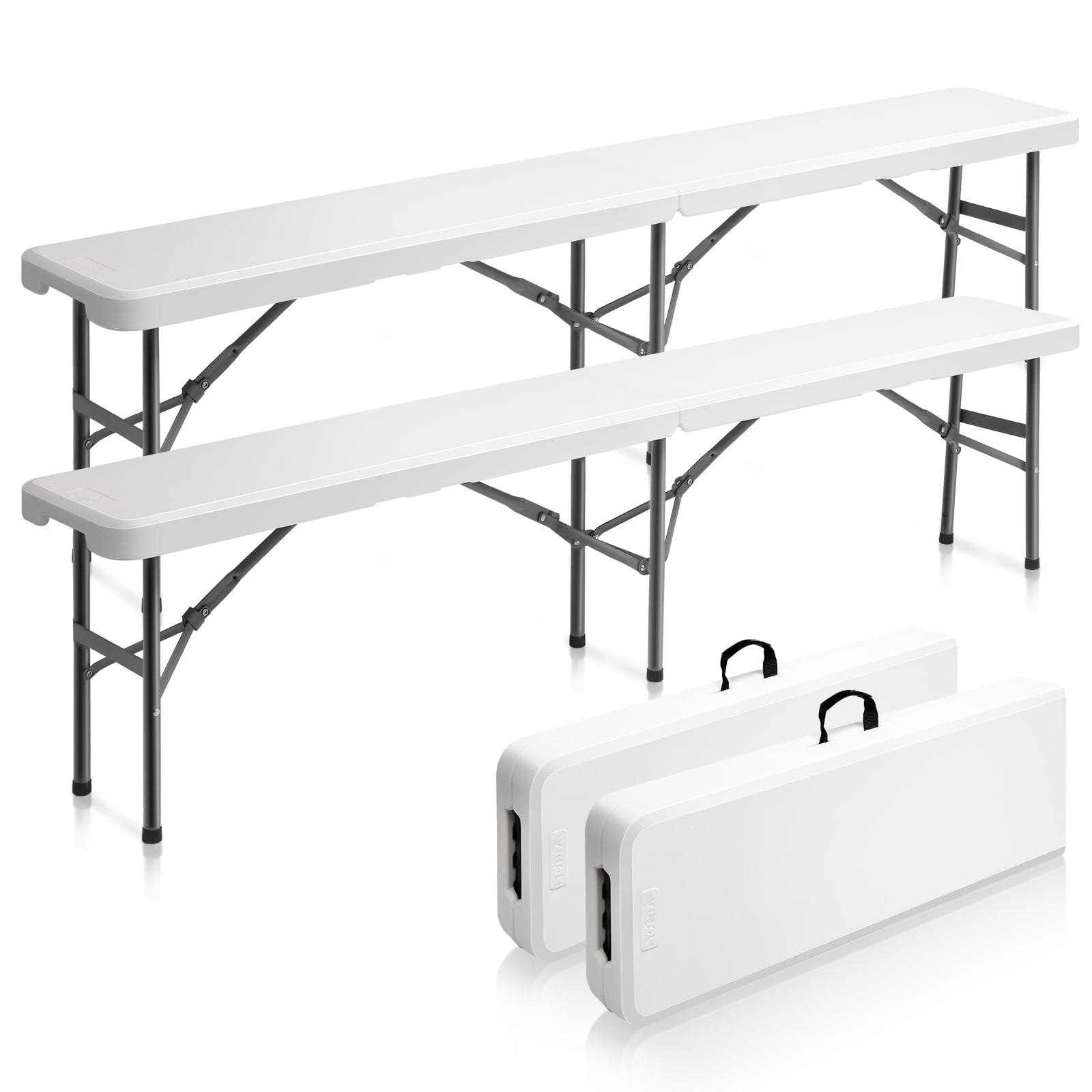 6 ft. Off-White Plastic Folding Bench with Steel Legs, 2-Pack