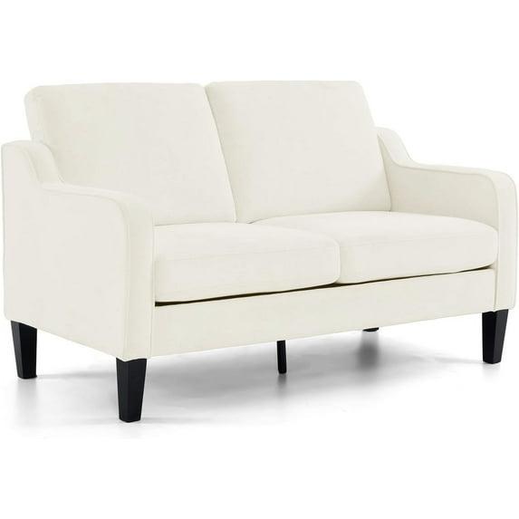 CHAUKY Loveseat Mid-Century Modern Loveseat Sofa Couch 53" Wide 2 Seater Sofa Couch Love Seat with Scooped Armrest for Small Spaces, Living Room, Dorm, Bedroom, Apartment (Creamy White)
