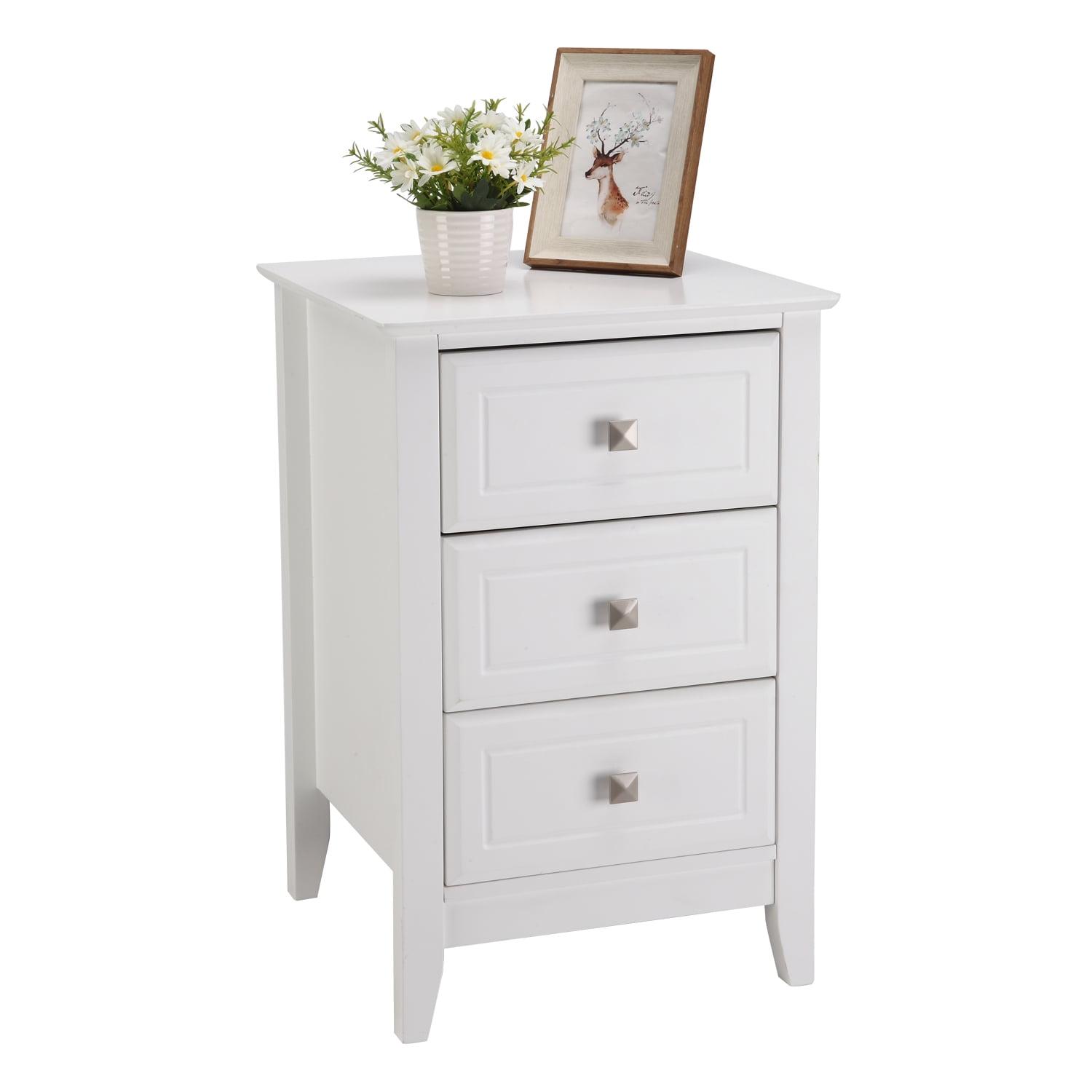 White MDF 3-Drawer Modern Nightstand with Metal Knobs