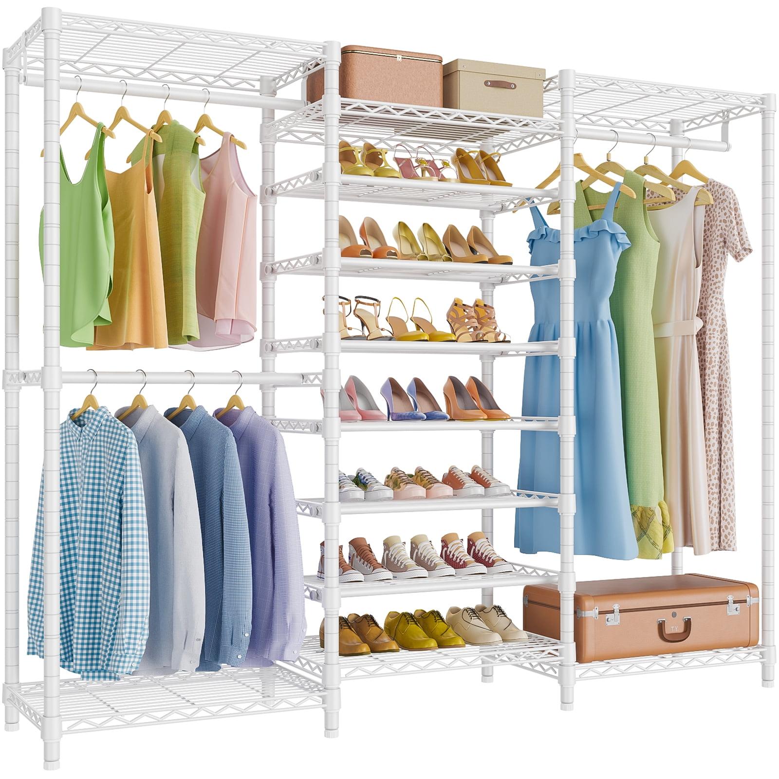 White Heavy Duty Freestanding Garment Rack with Adjustable Shelves