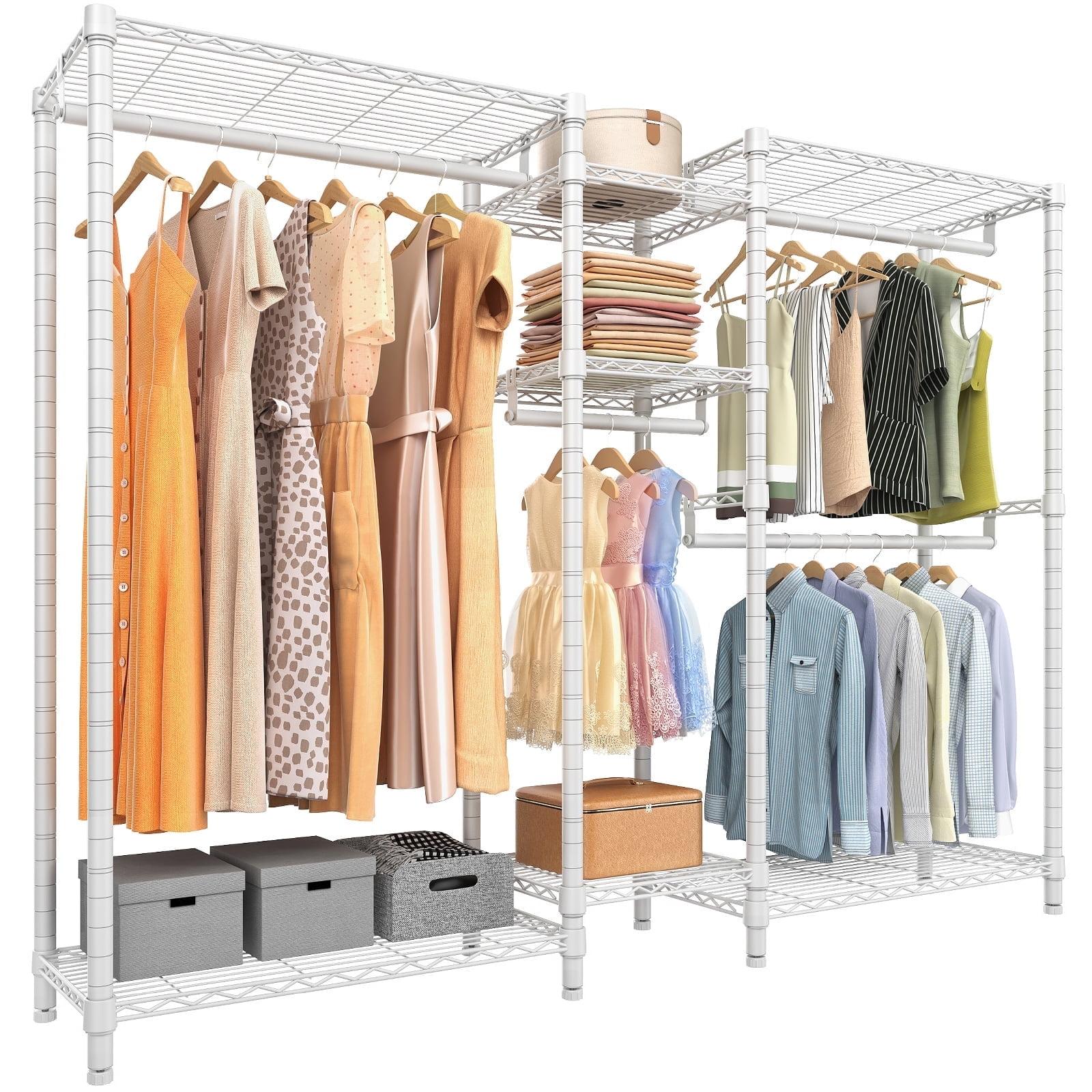 Ulif E7 Heavy Duty Garment Rack, Clothes Organizer and Storage Rack with Expandable Hangers, Metal Clothing Rack with 6 Wire Shelves, (52.3"-72") W x 14.5" D x 71.2" H, Load 838 LBS, White