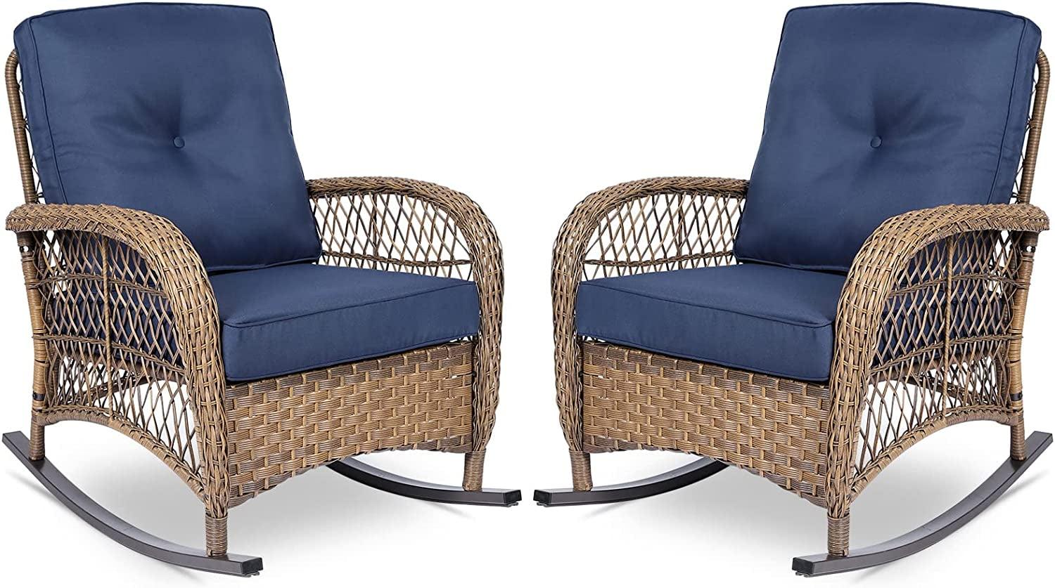 Bayou Breeze Outdoor Matina Rocking Wicker/Rattan Chair with Cushions (Set of 2)