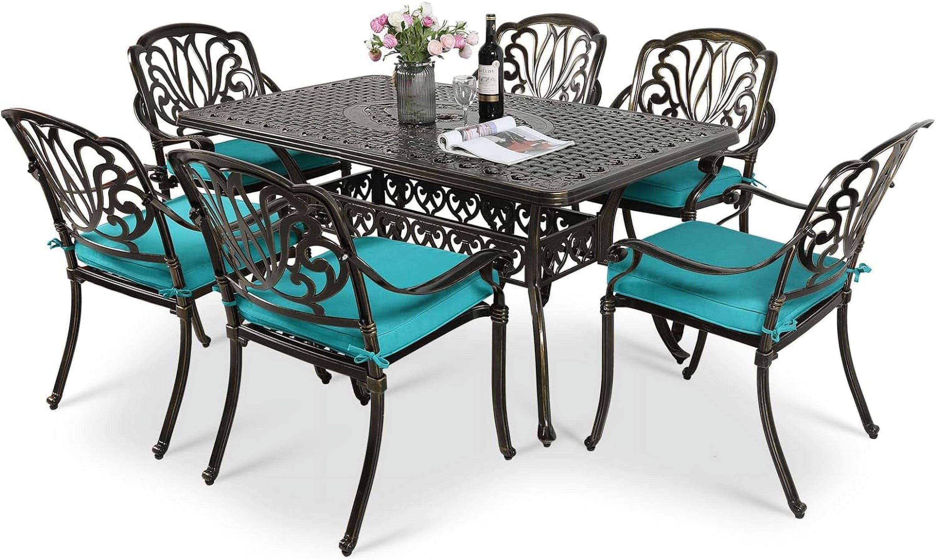 Vivijason 7-piece Outdoor Furniture Dining Set, All-weather Cast Aluminum Conversation Set Includes 6 Swivel Dining Chairs And A Rectangle Table With Umbrella Hole For Patio Garden Deck