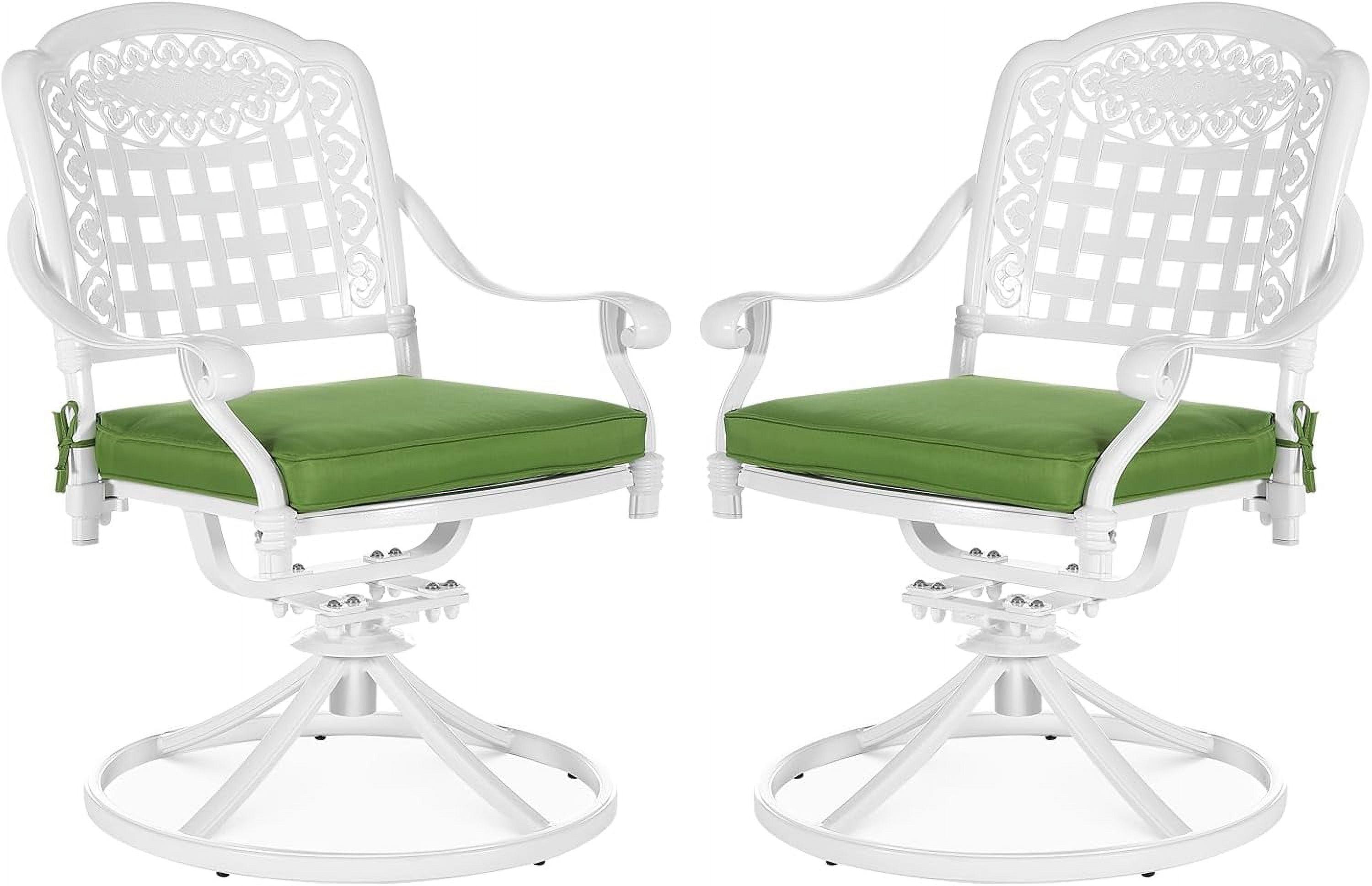 VIVIJASON Vivijason Patio Swivel Dining Chairs Set Of 2, All Weather Cast Aluminum Outdoor Dining Rocker Chairs, Patio Furniture Chair Set With Cushion For Balcony, Lawn, Garden, Backyard, White/green Cushion