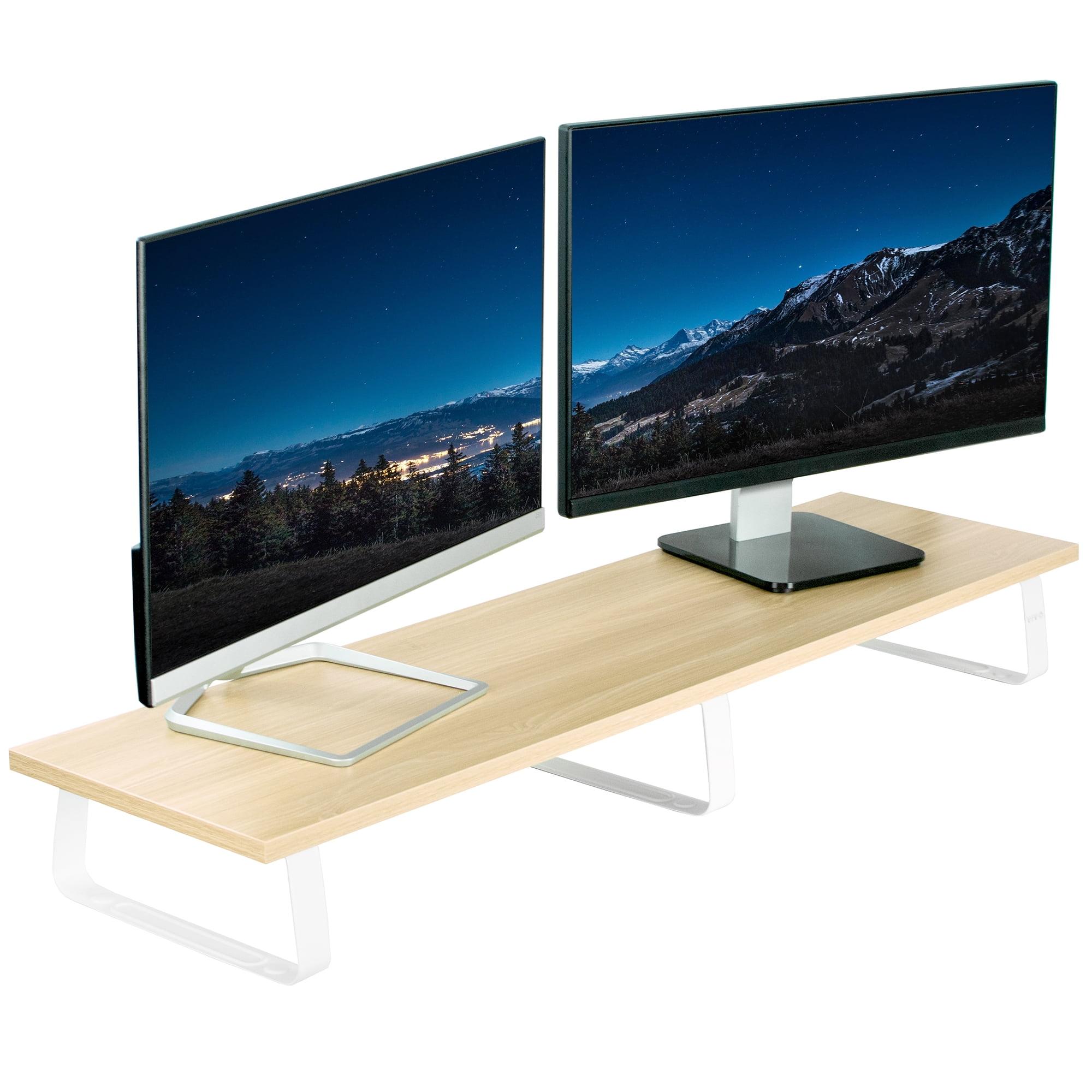 Vivo 39'' Light Wood Desktop Monitor Riser with White Steel Legs