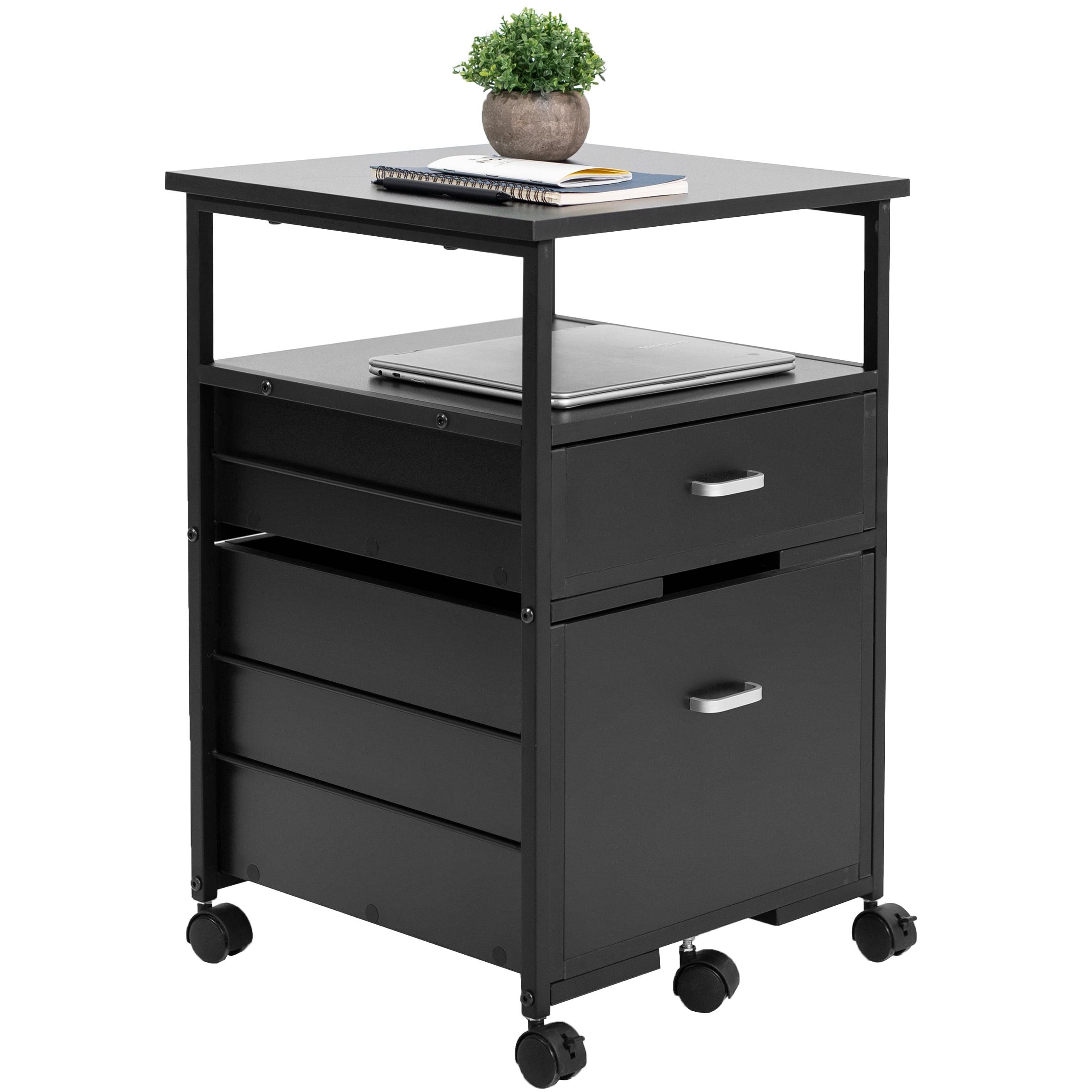 Black Mobile 2 Drawer Lockable Filing Cabinet with Open Shelf