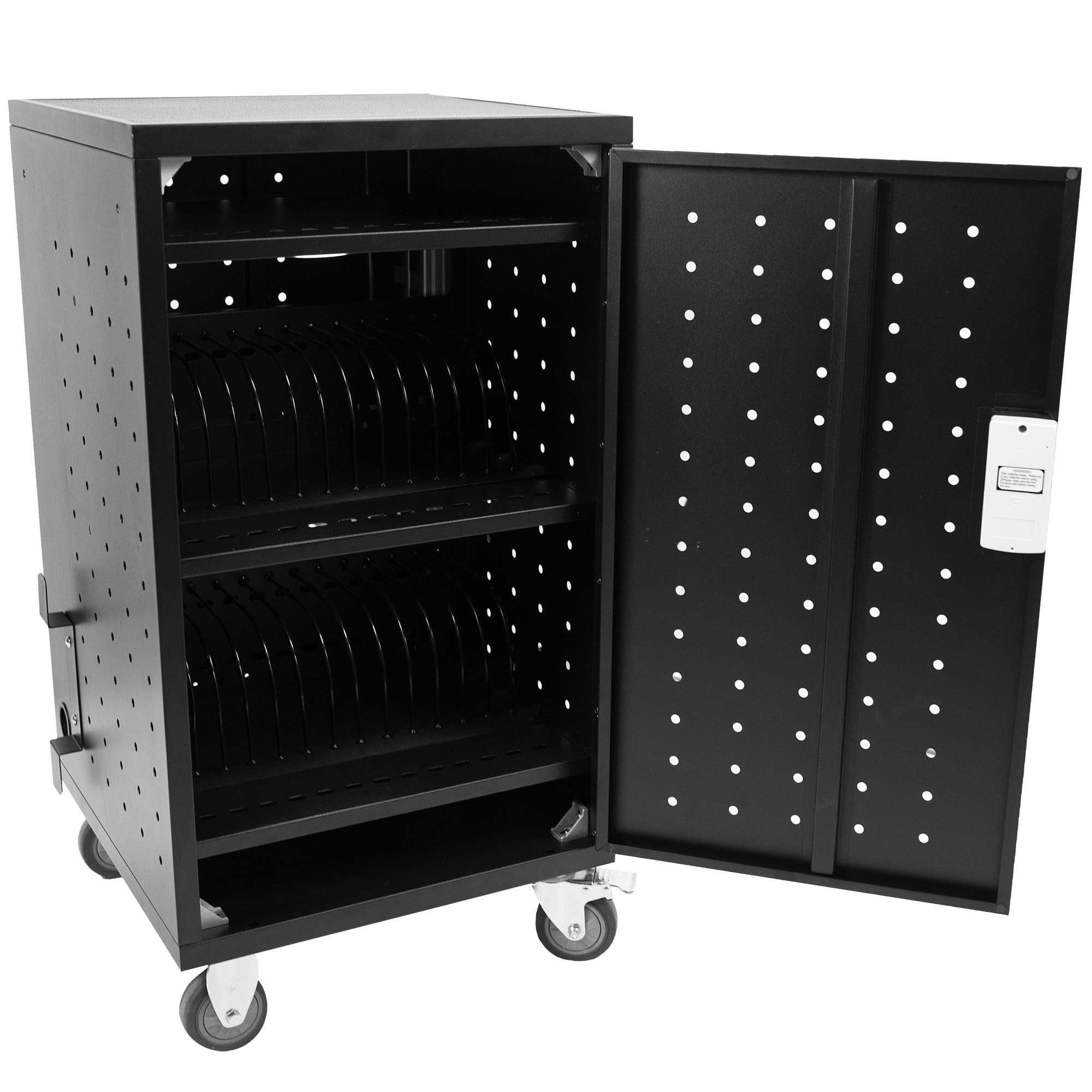 Black Steel 30-Bay Laptop and Tablet Charging Station Cart with Keypad Lock