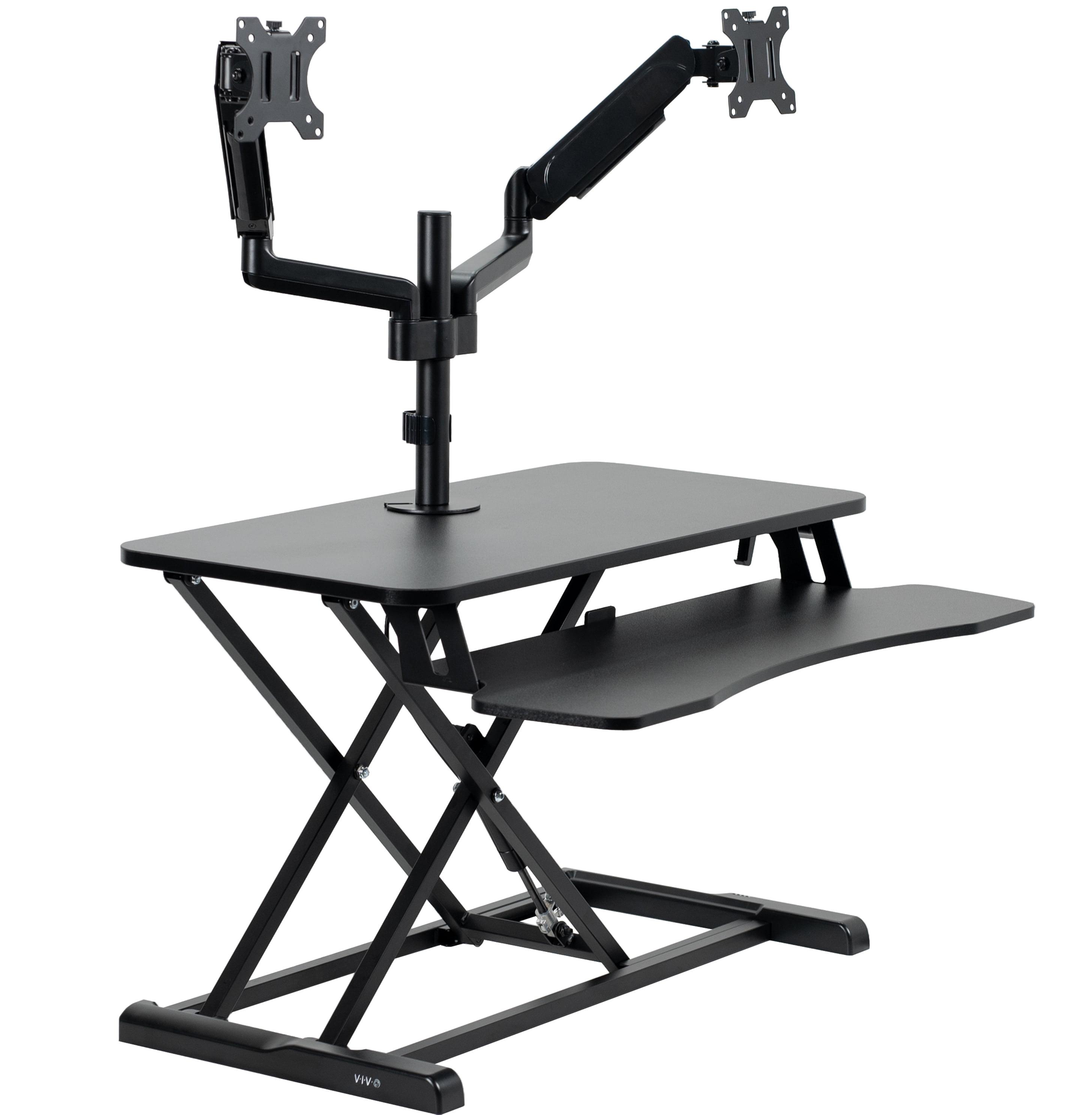 Black Adjustable Standing Desk Converter with Dual Monitor Mount