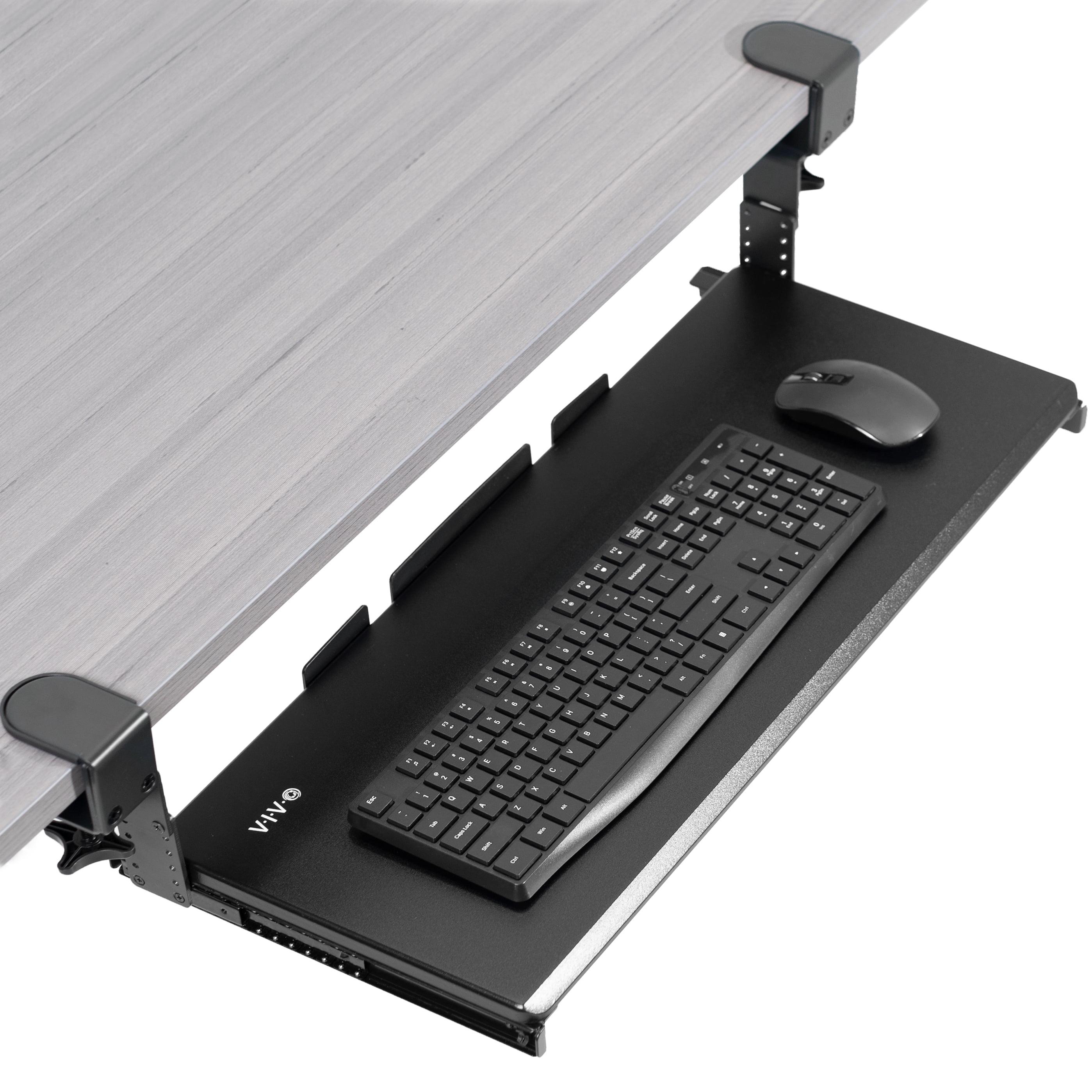 VIVO Black Clamp-on Height Adjustable Keyboard and Mouse Under Desk Slider Tray