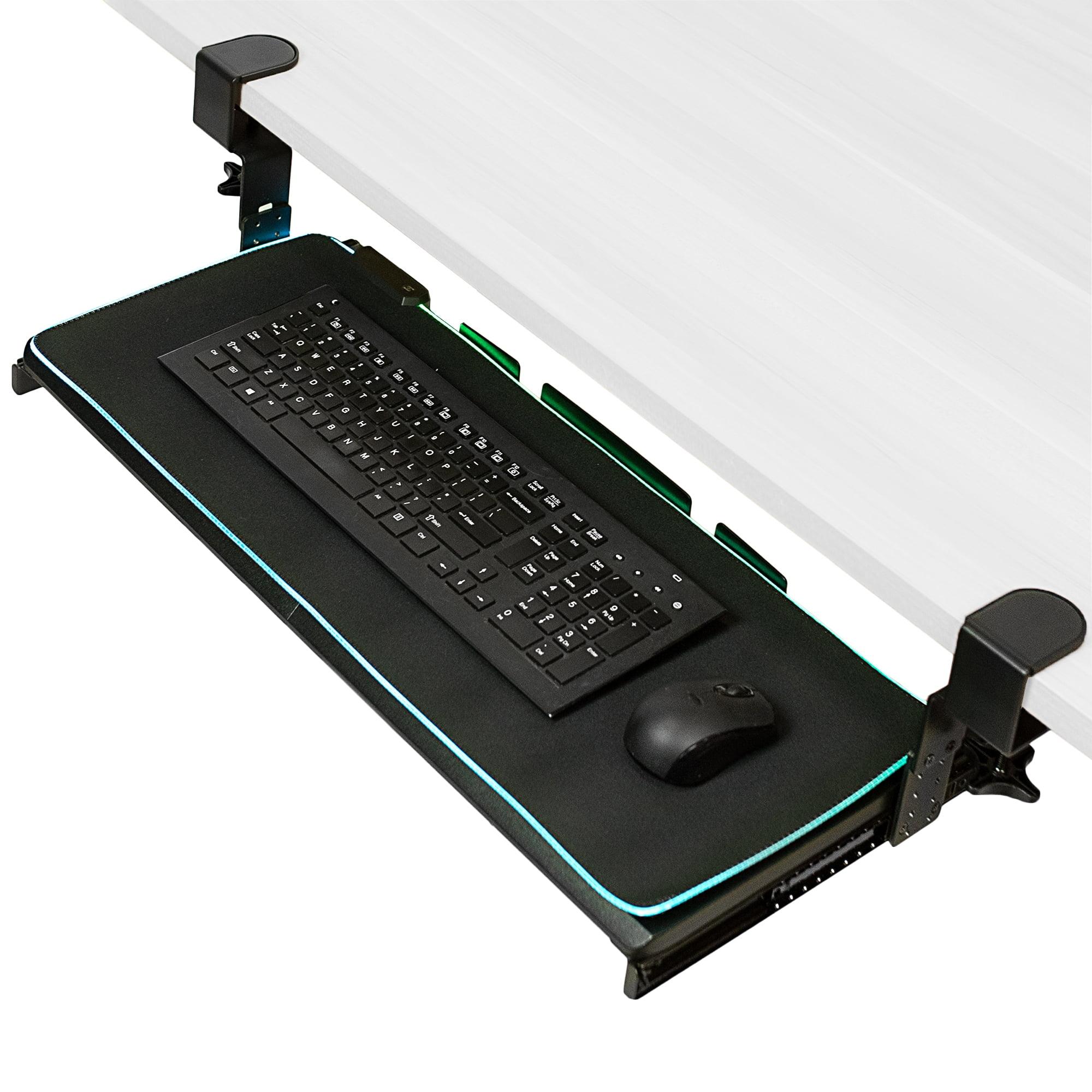 Black Adjustable Clamp-On Under Desk Keyboard Tray with RGB Pad