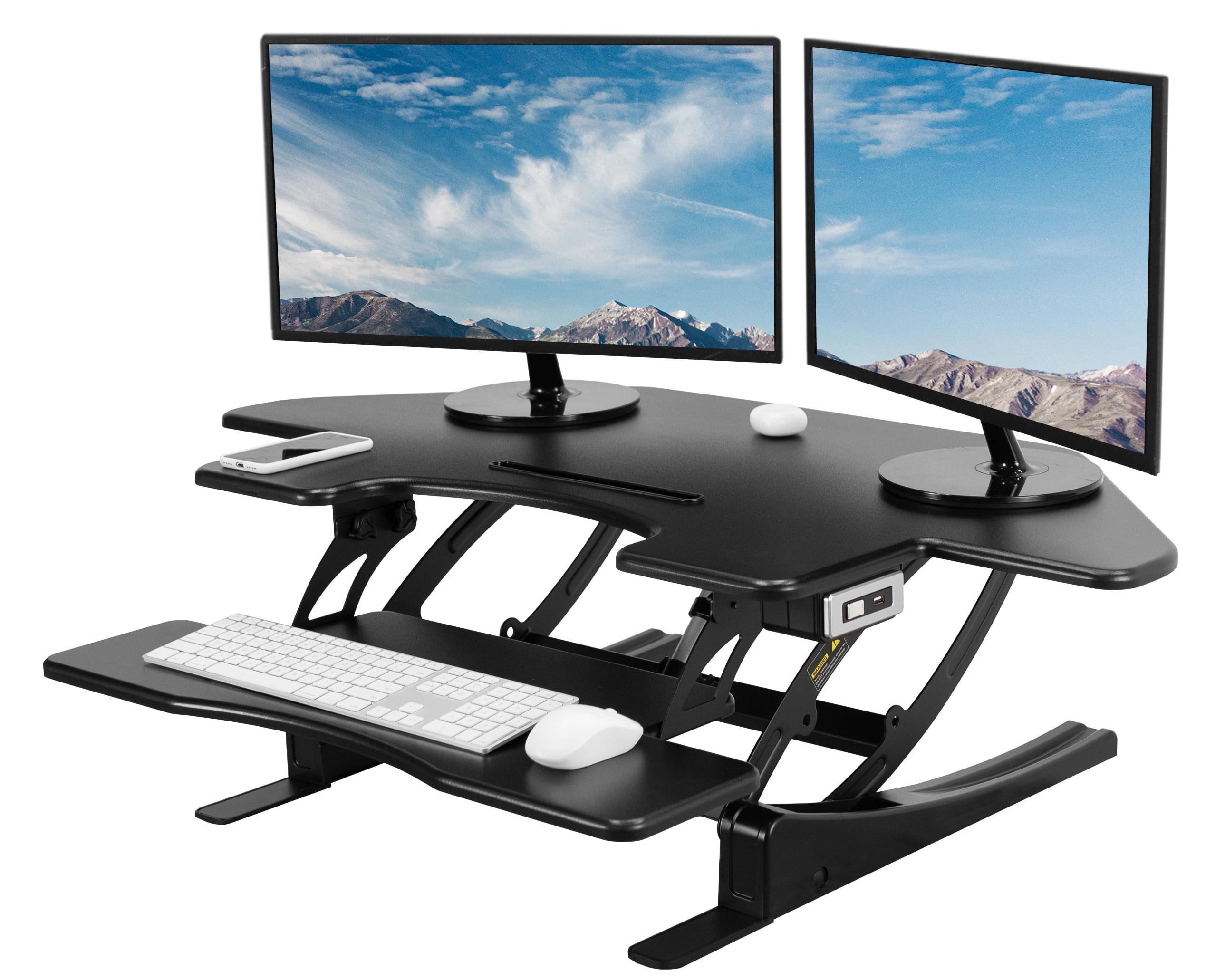 VIVO 43" Black Electric Adjustable Corner Desk Riser with USB