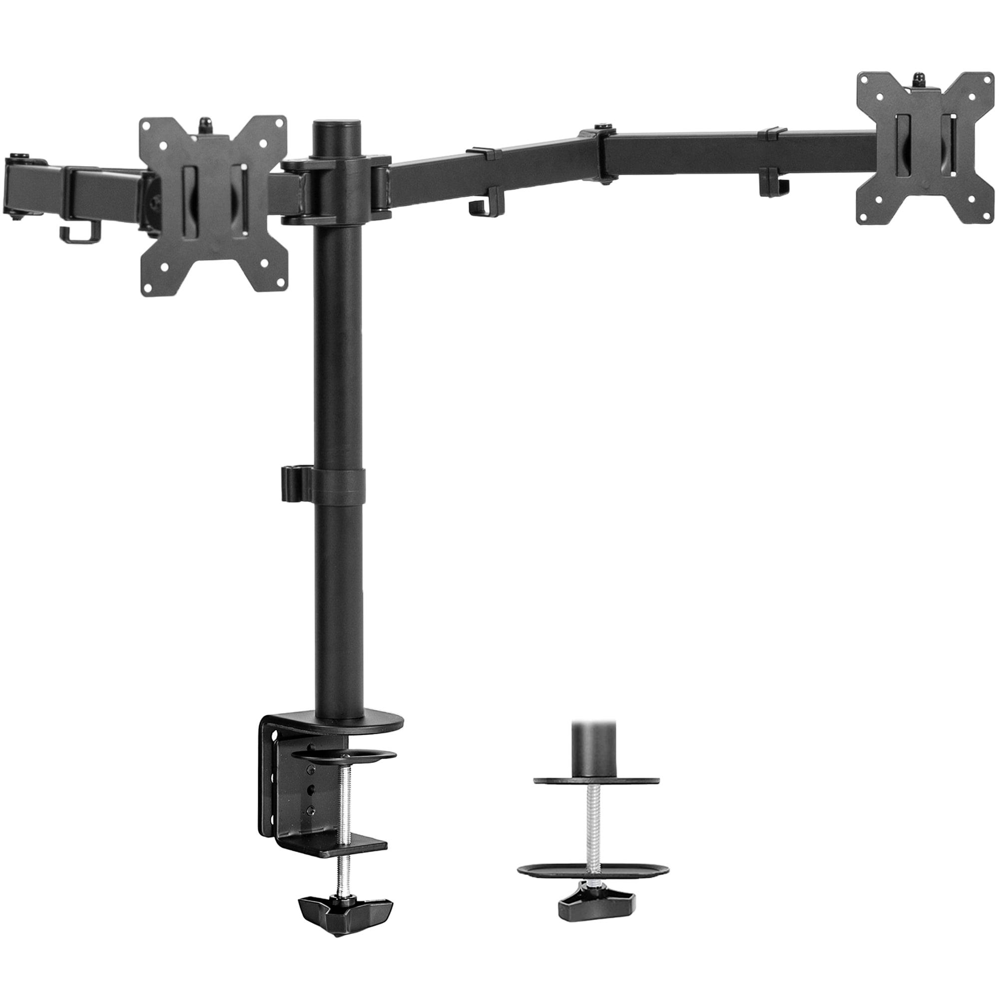 Black Dual Monitor Adjustable Desk Mount with C-Clamp and Grommet