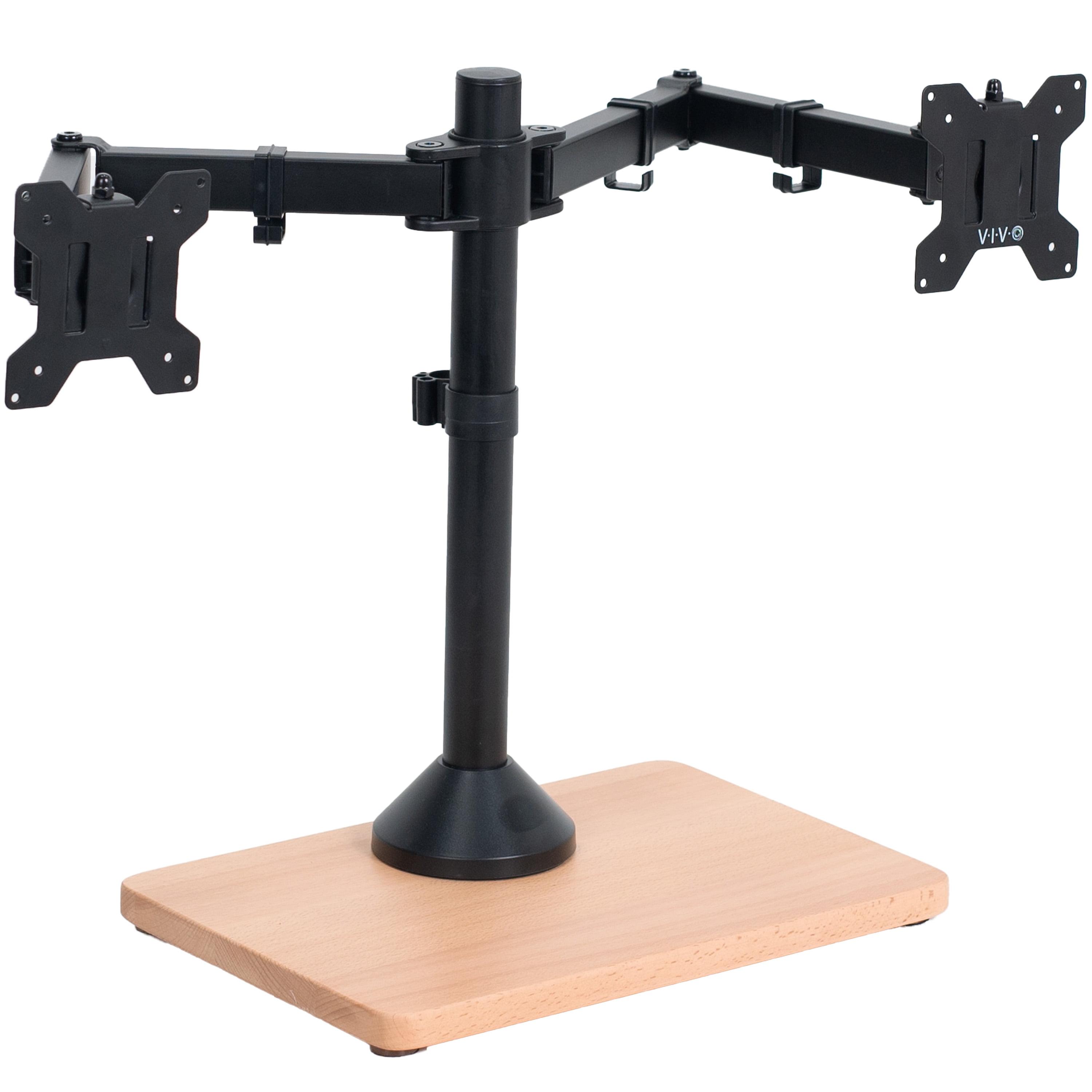 Black Dual Monitor Adjustable Mount with Wood Base for 32" Screens