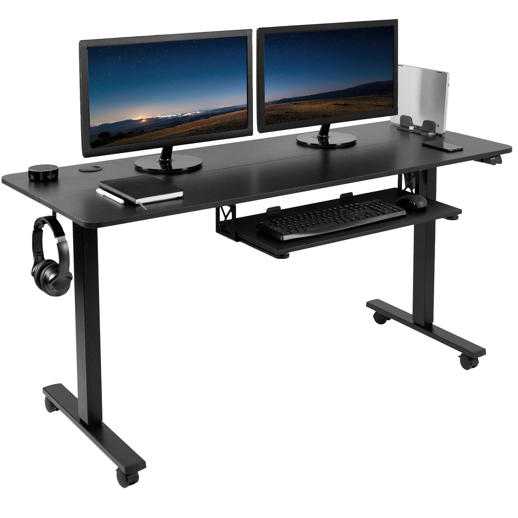 Black Adjustable Height Electric Standing Desk with Keyboard Tray