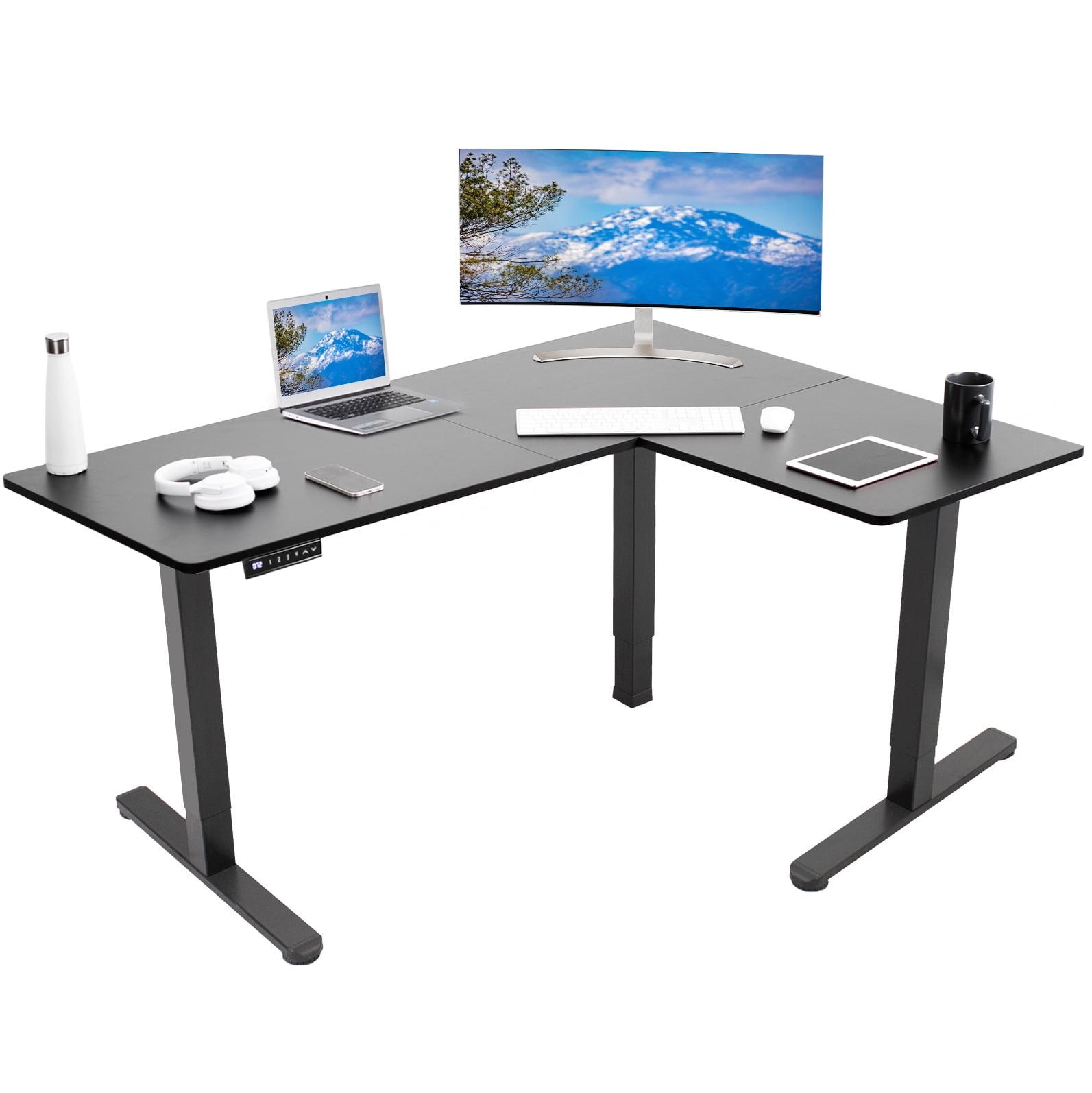 VIVO Black Adjustable Height L-Shaped Corner Standing Desk