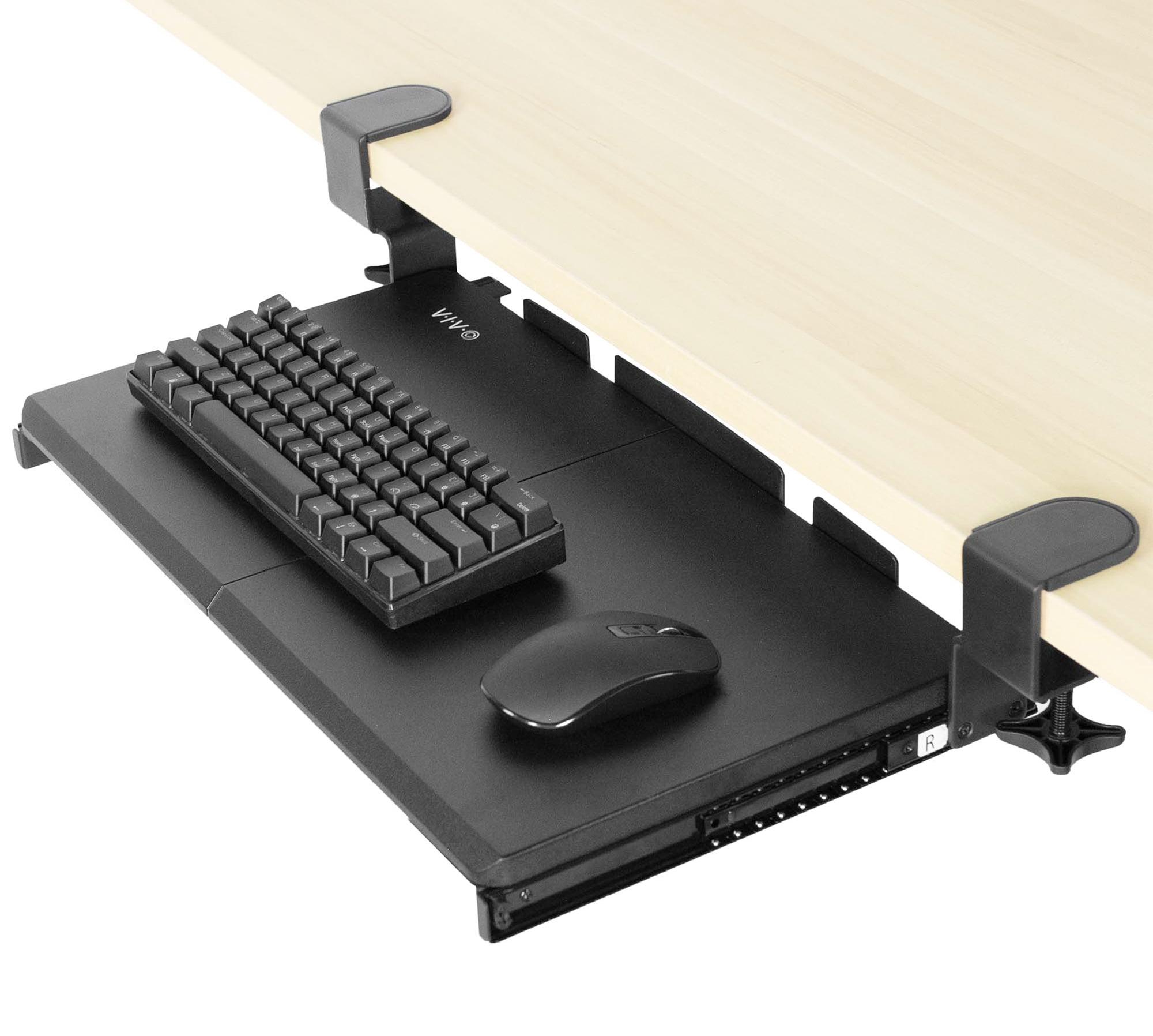 Black Adjustable Clamp-On Keyboard Tray with Drawer