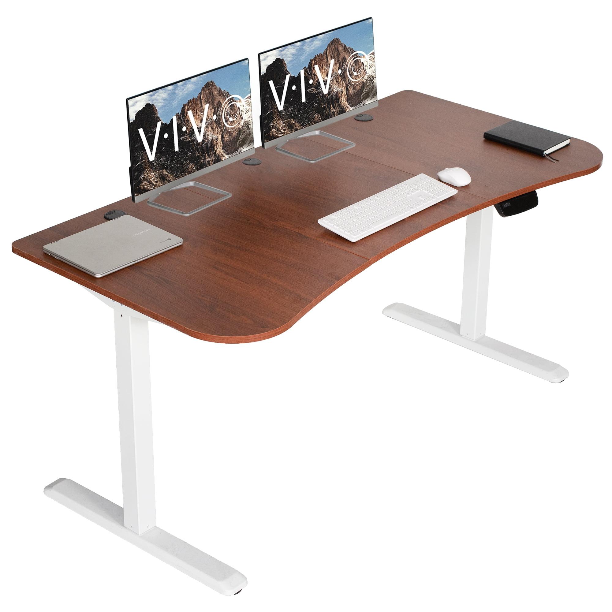 Dark Walnut and White Adjustable Standing Desk with Power Outlet