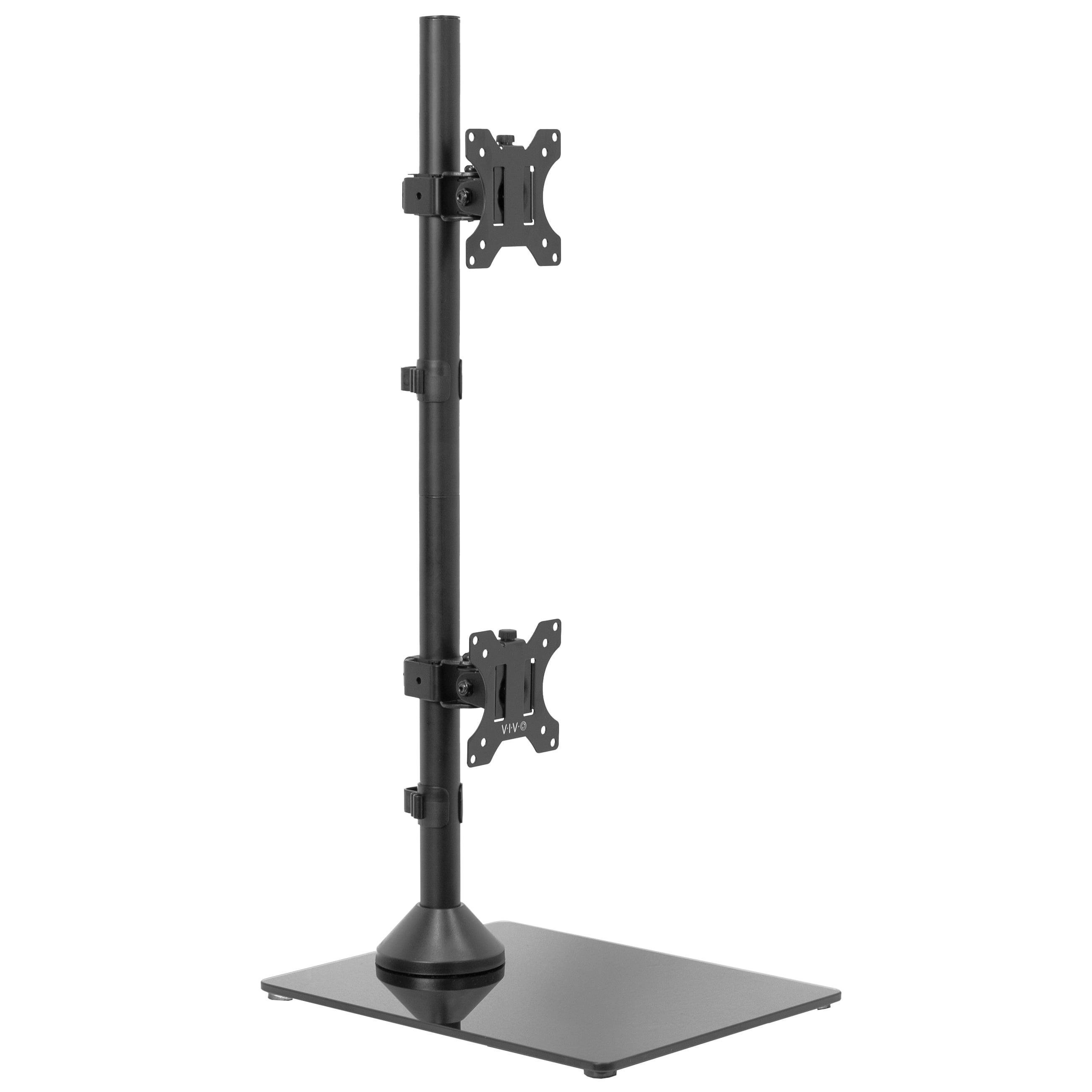 Black Dual Monitor Vertical Stand with Tempered Glass Base