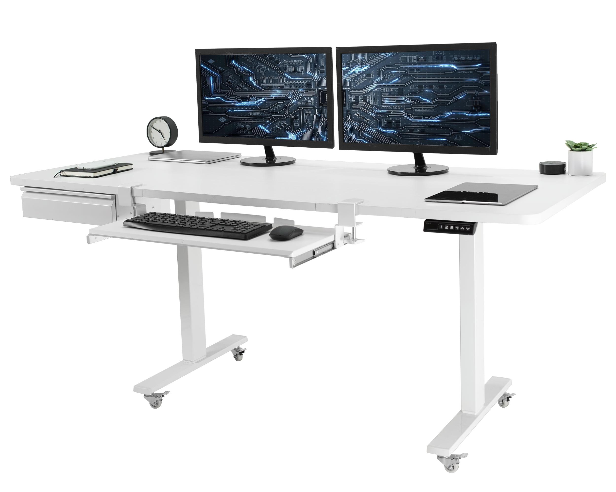Elevate 71" White Electric Adjustable Desk with Drawer & Keyboard Tray