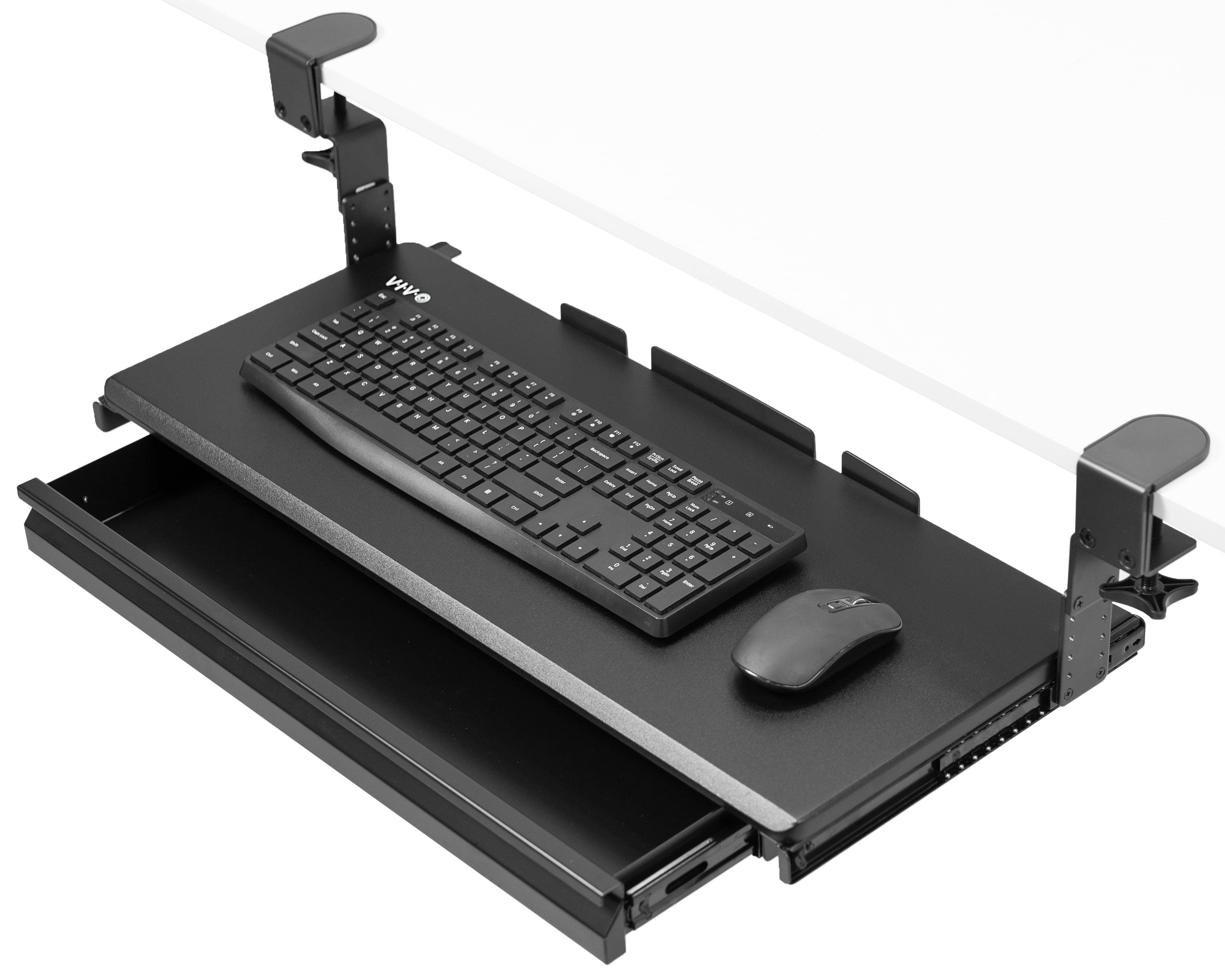 Black Adjustable Clamp-on Keyboard Tray with Storage Drawer