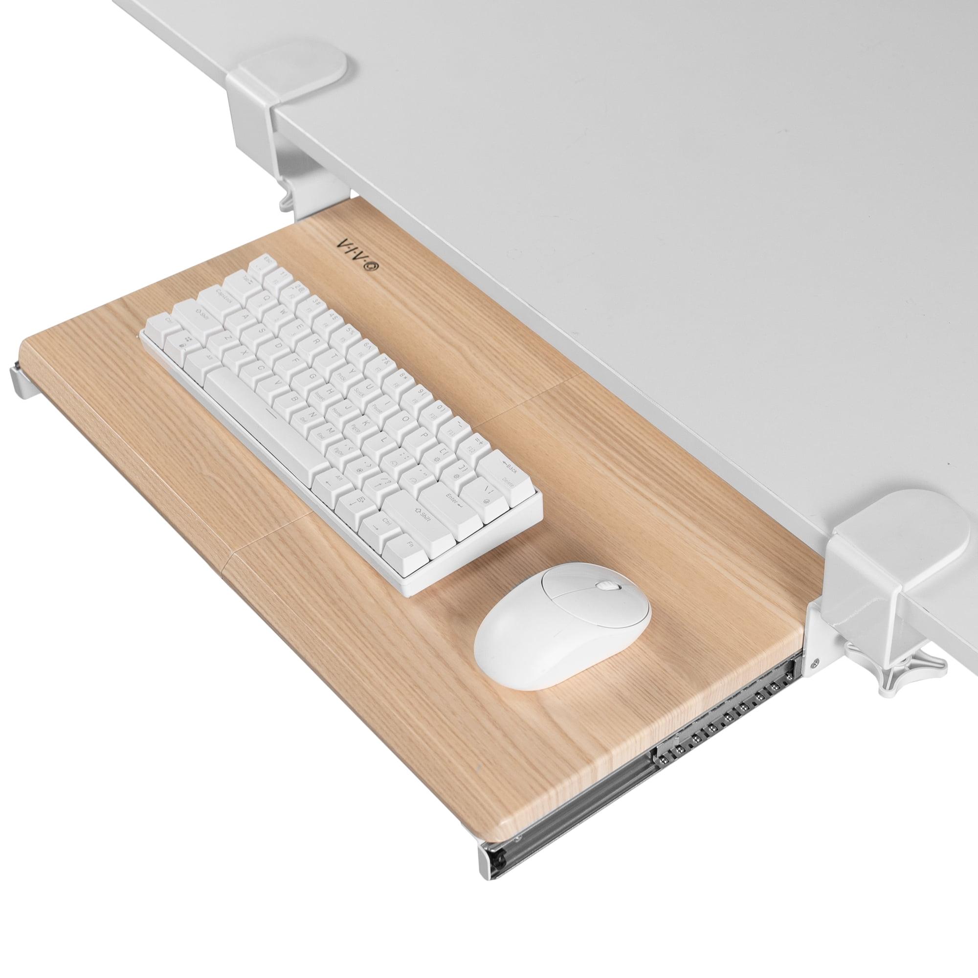 VIVO Light Wood Small Clamp-on Computer Keyboard & Mouse Under Desk Slider Tray