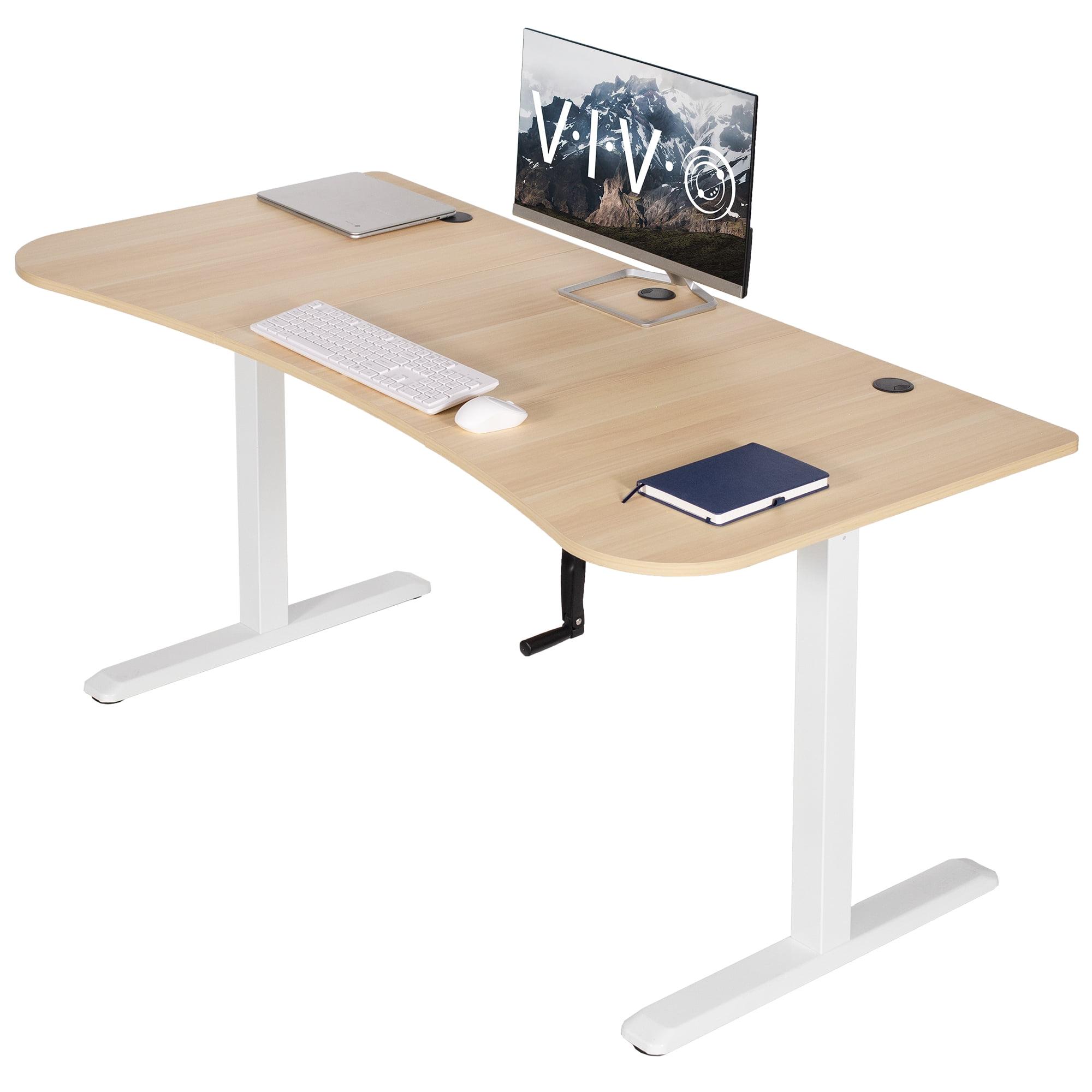 Crank Adjustable Light Wood & White Standing Desk