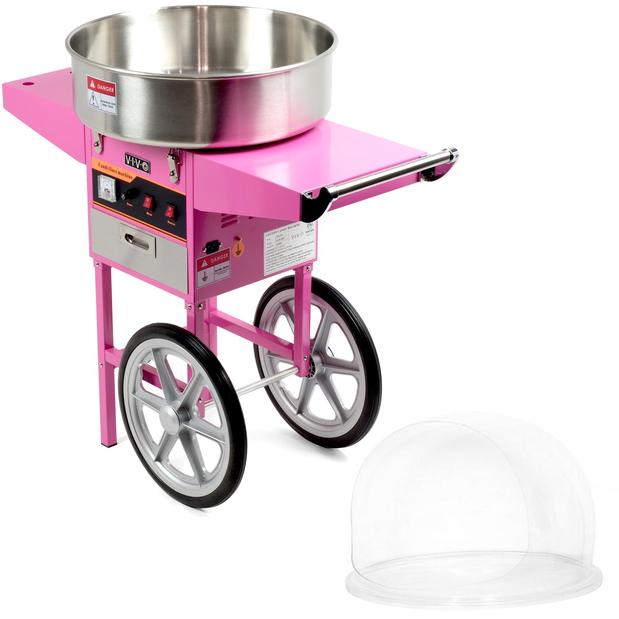 Vivo Electric Commercial Cotton Candy Machine with Cart and Bubble Shield
