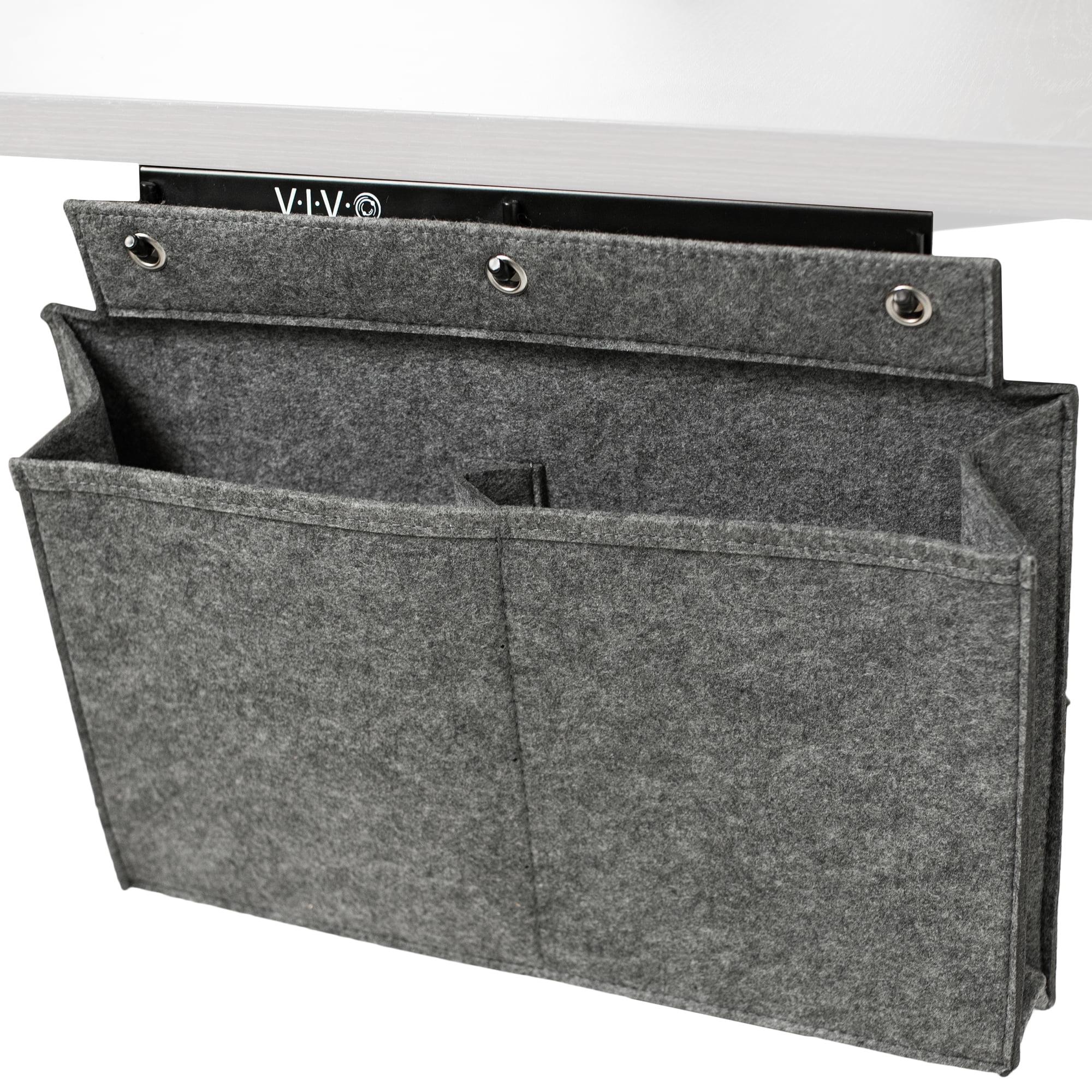 Sleek Modern Gray Felt & Steel Side Desk Storage Pocket