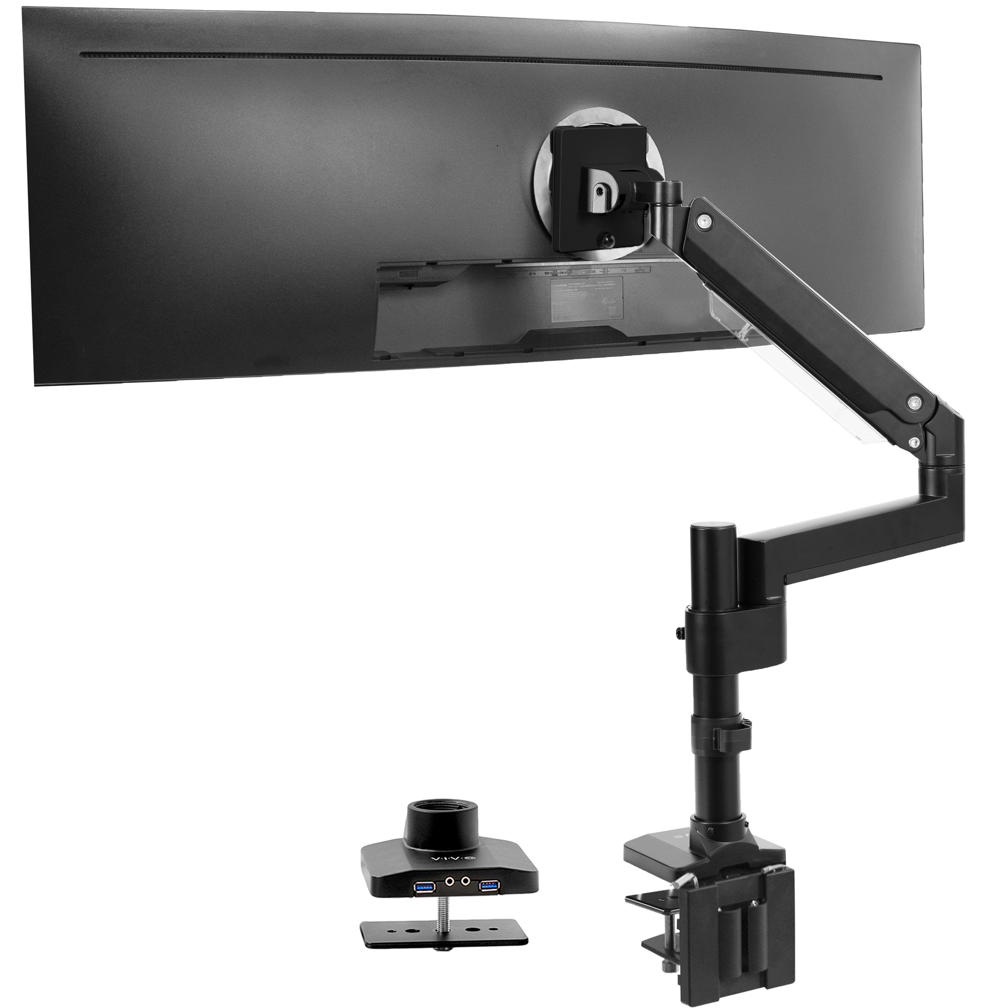 Pneumatic Arm Single Monitor Desk Mount with USB