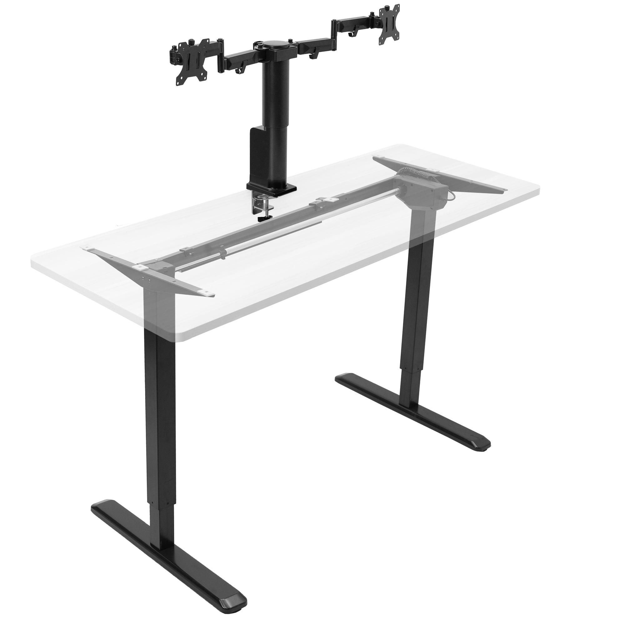 Black Electric Adjustable Desk Frame with Dual Monitor Mount