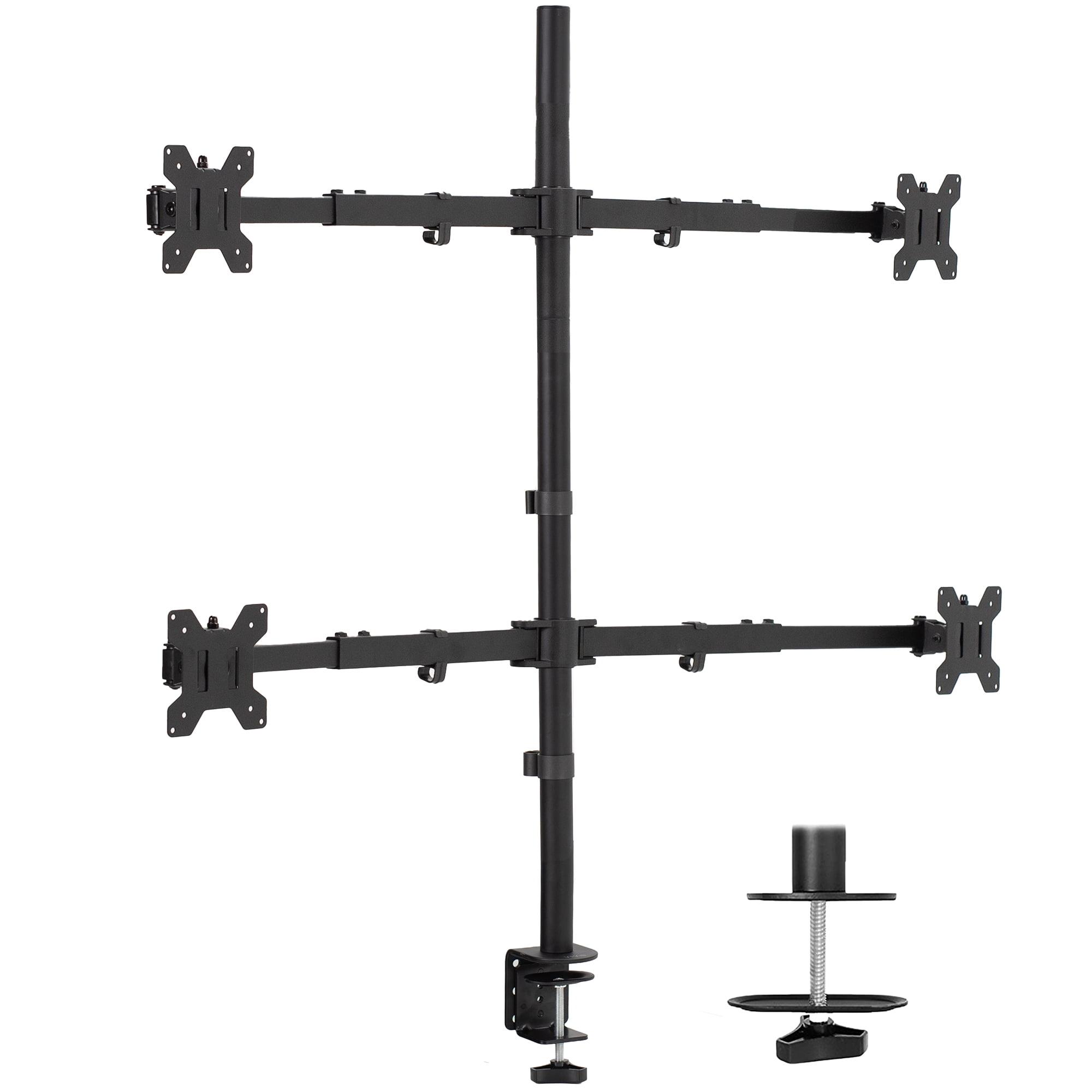 Black Steel Quad Monitor Desk Mount with Telescoping Arms