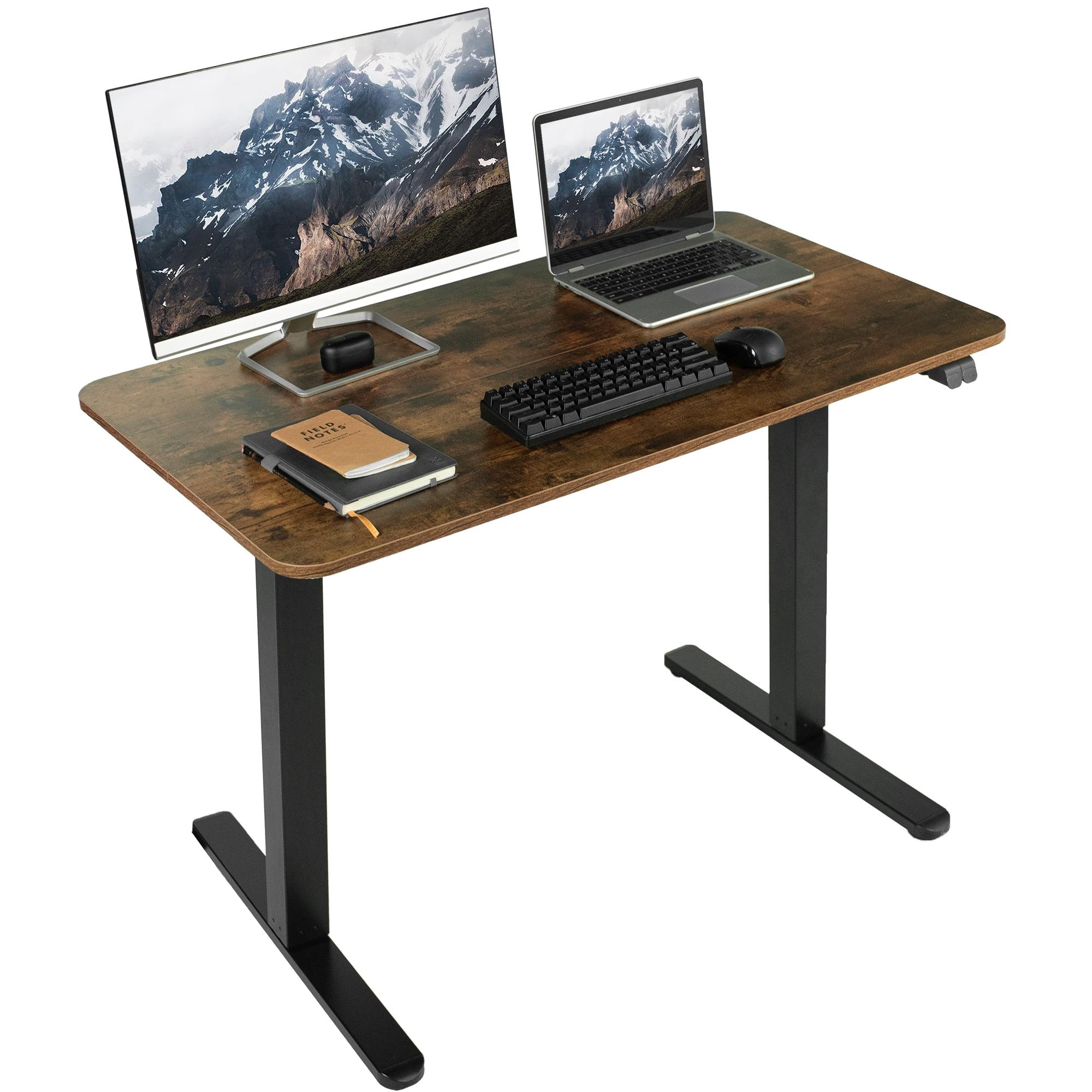 Adjustable Vintage Brown & Black Electric Sit-Stand Desk with Keyboard Tray