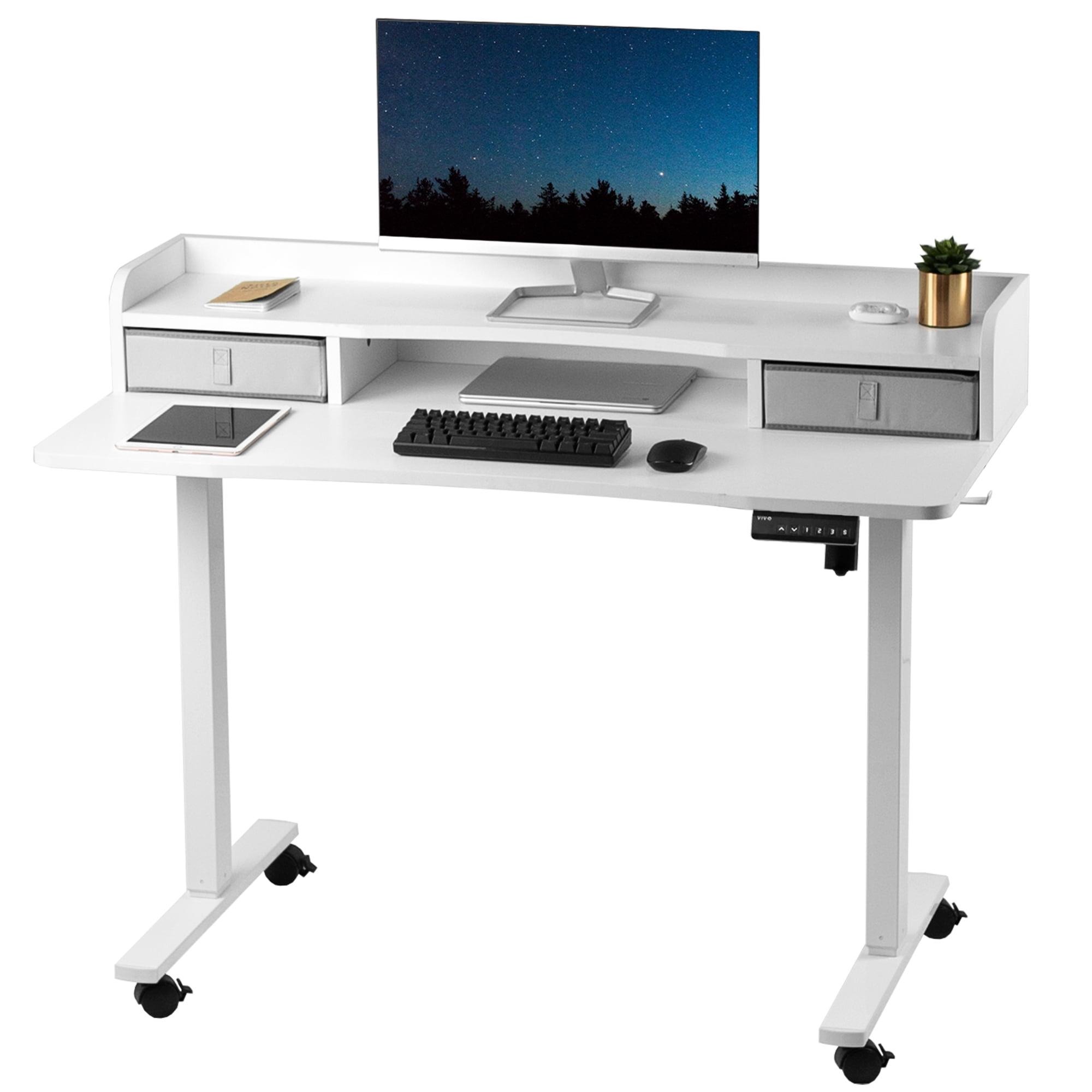 ErgoActive Electric Dual-Tier 48" White Standing Desk with Drawers