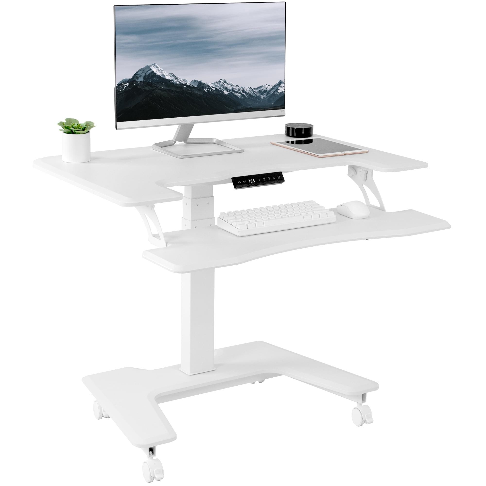 Vivo 36" White Electric Adjustable Mobile Desk with Caster Wheels