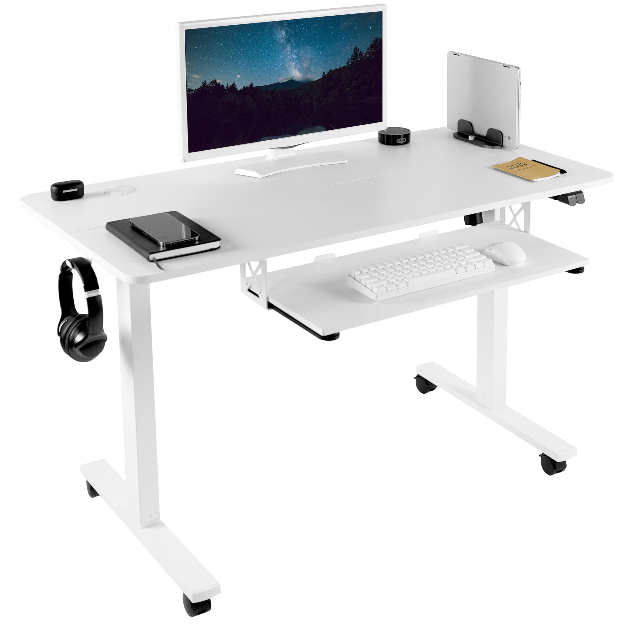 White Electric 48" Mobile Sit-Stand Desk with Keyboard Tray