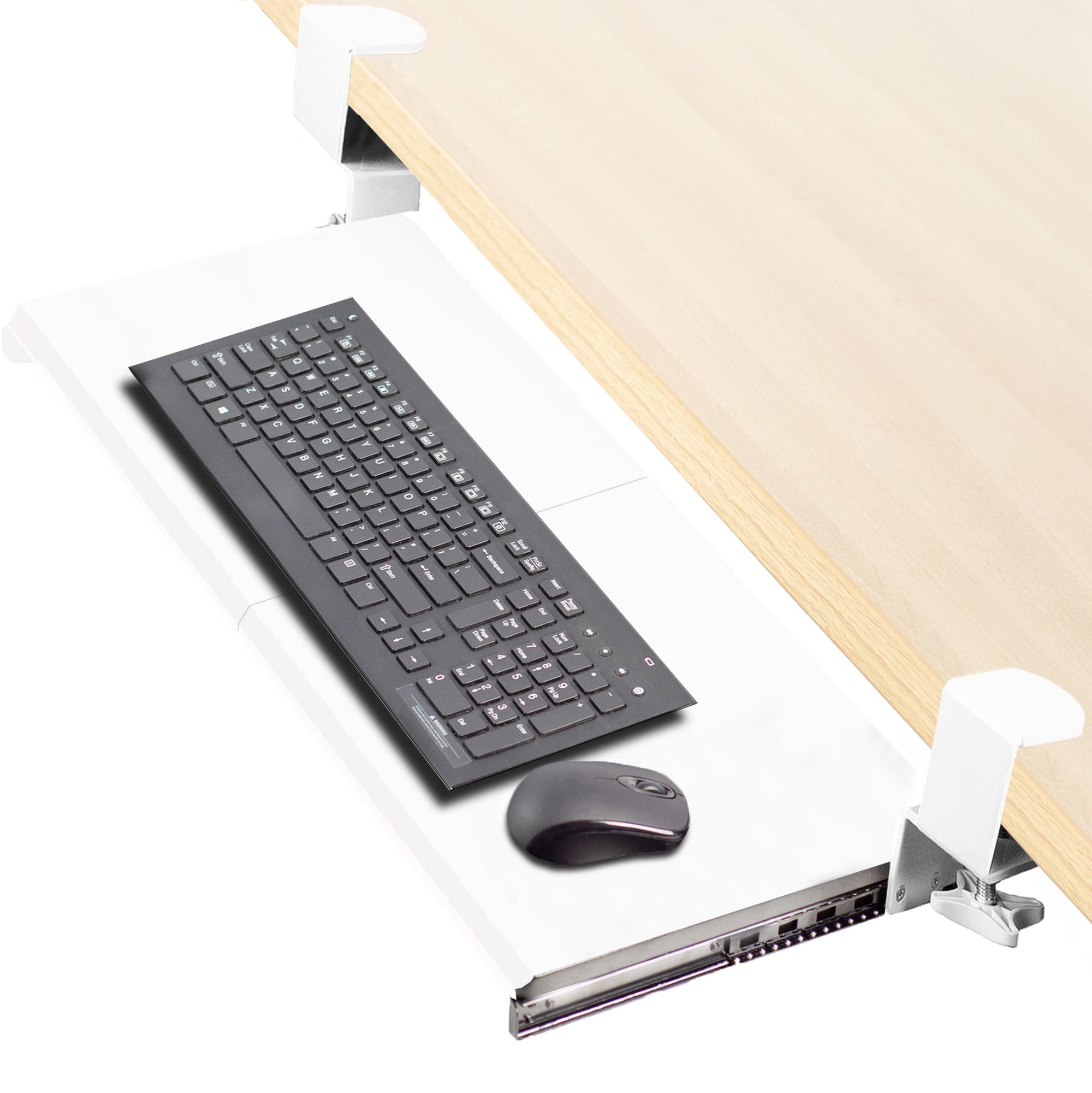 White Adjustable Steel Clamp-On Keyboard Tray with Drawer