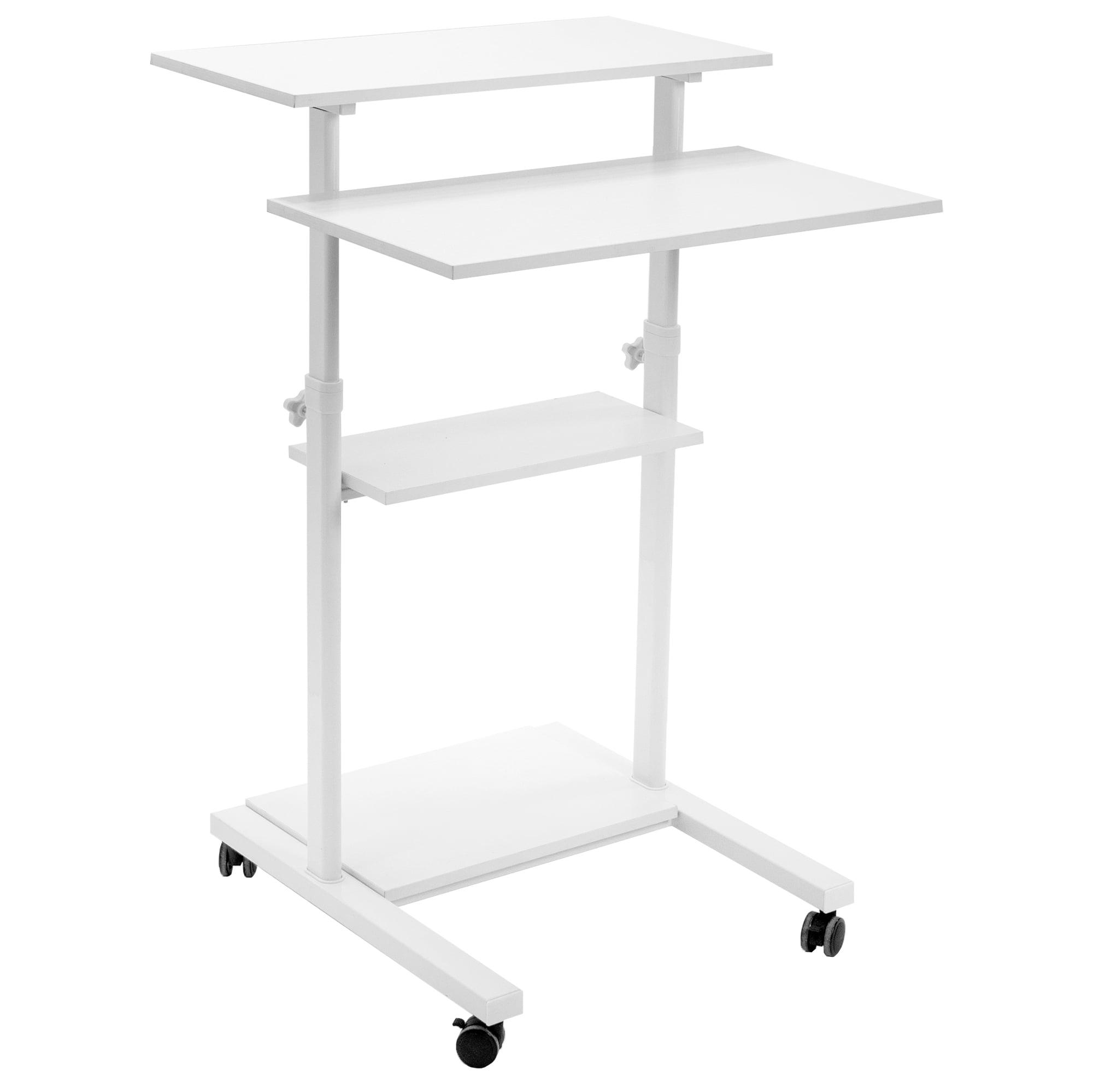 Vivo Modern White Engineered Wood Height-Adjustable Mobile Desk