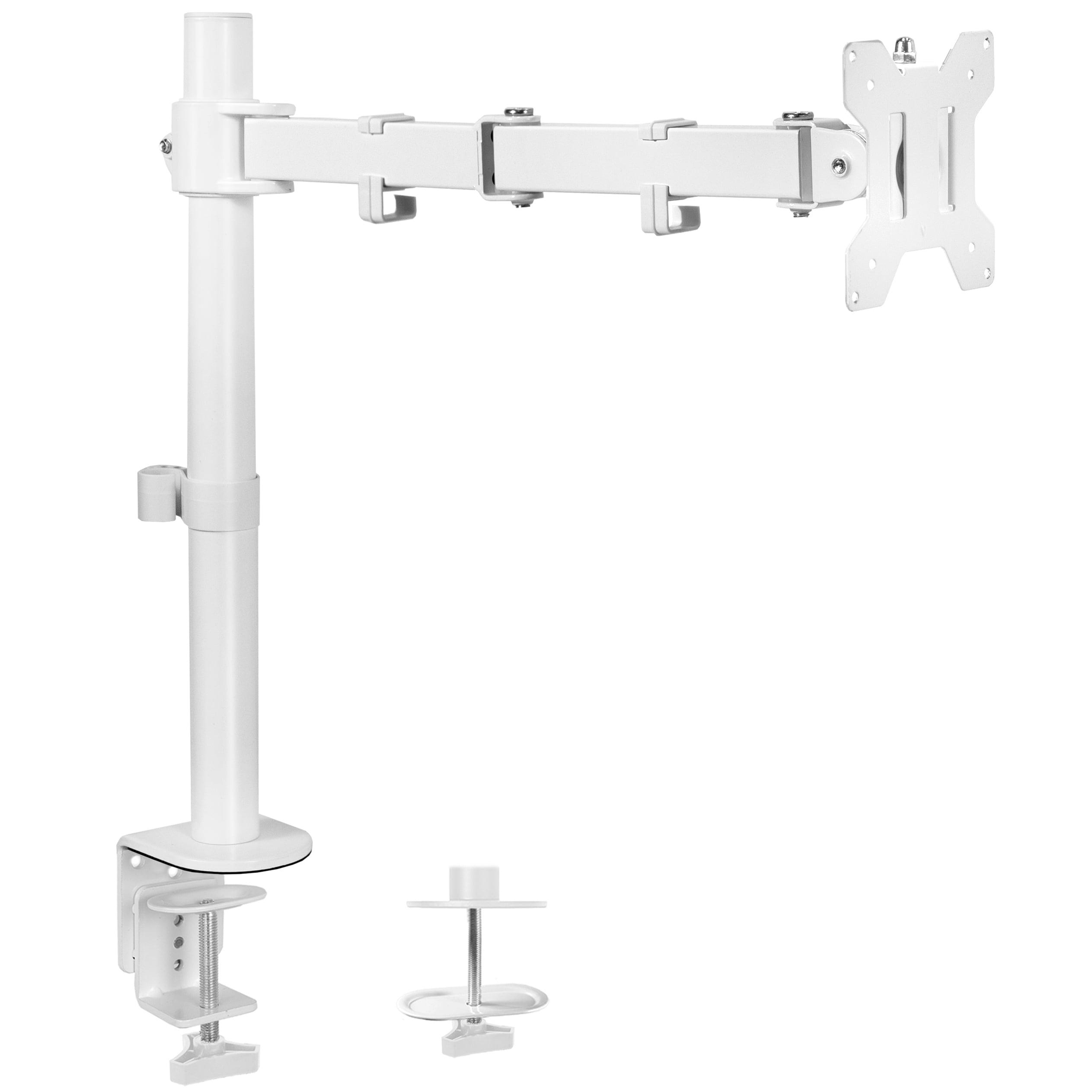 White Adjustable Single Monitor Desk Mount with 17 Inch Post