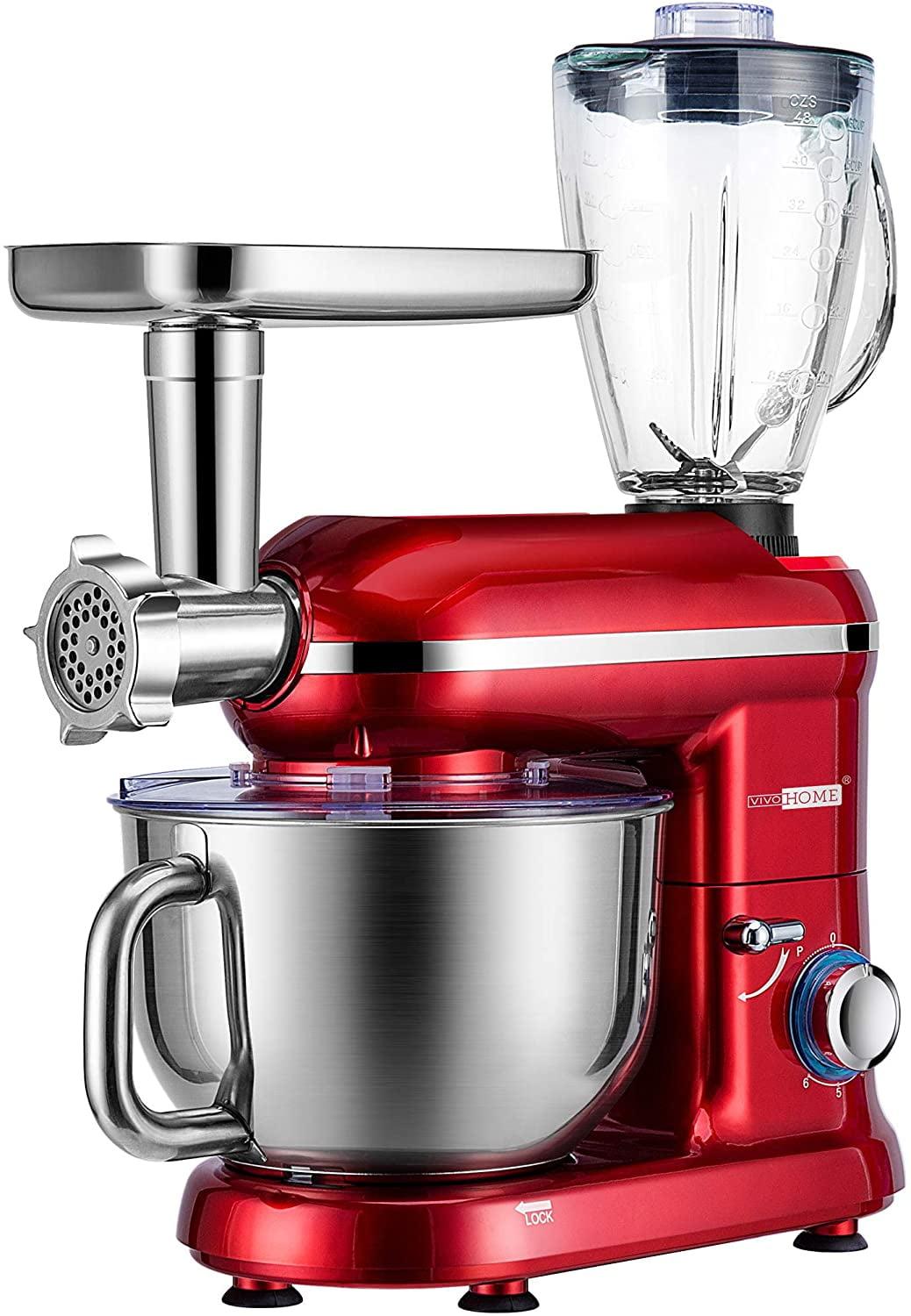 VIVOHOME Red 6 Quart 3-in-1 Stand Mixer with Meat Grinder and Blender