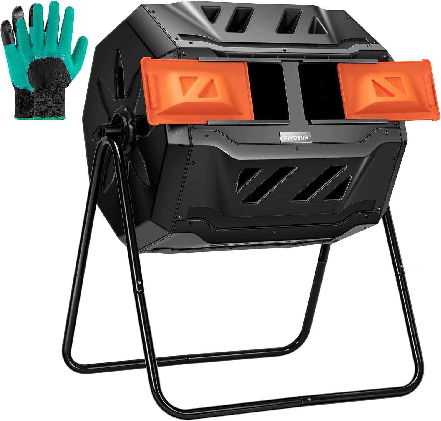 VIVOSUN 43 Gallon Black and Orange Dual Chamber Tumbling Composter