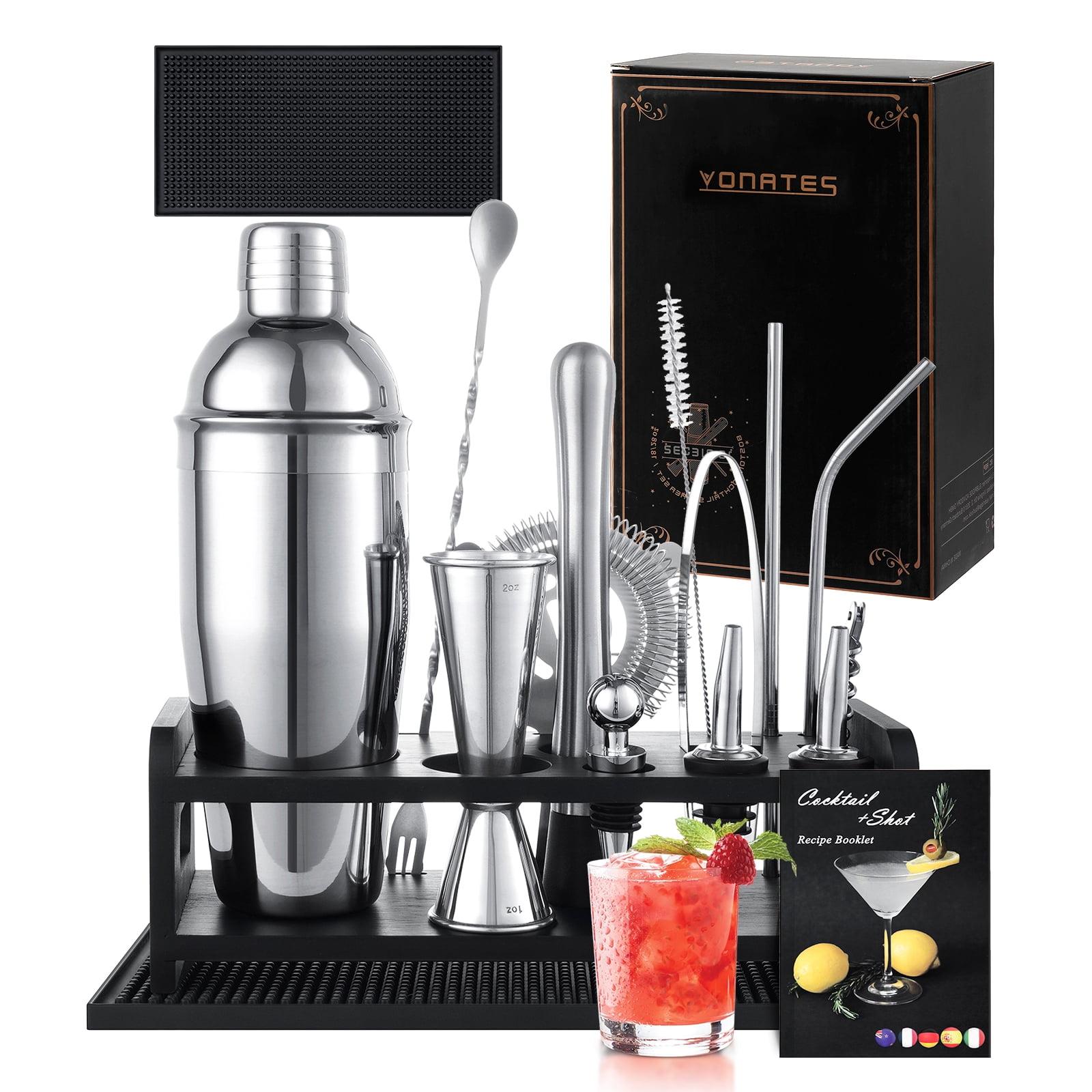 16-Piece Stainless Steel Cocktail Shaker Set with Wooden Stand