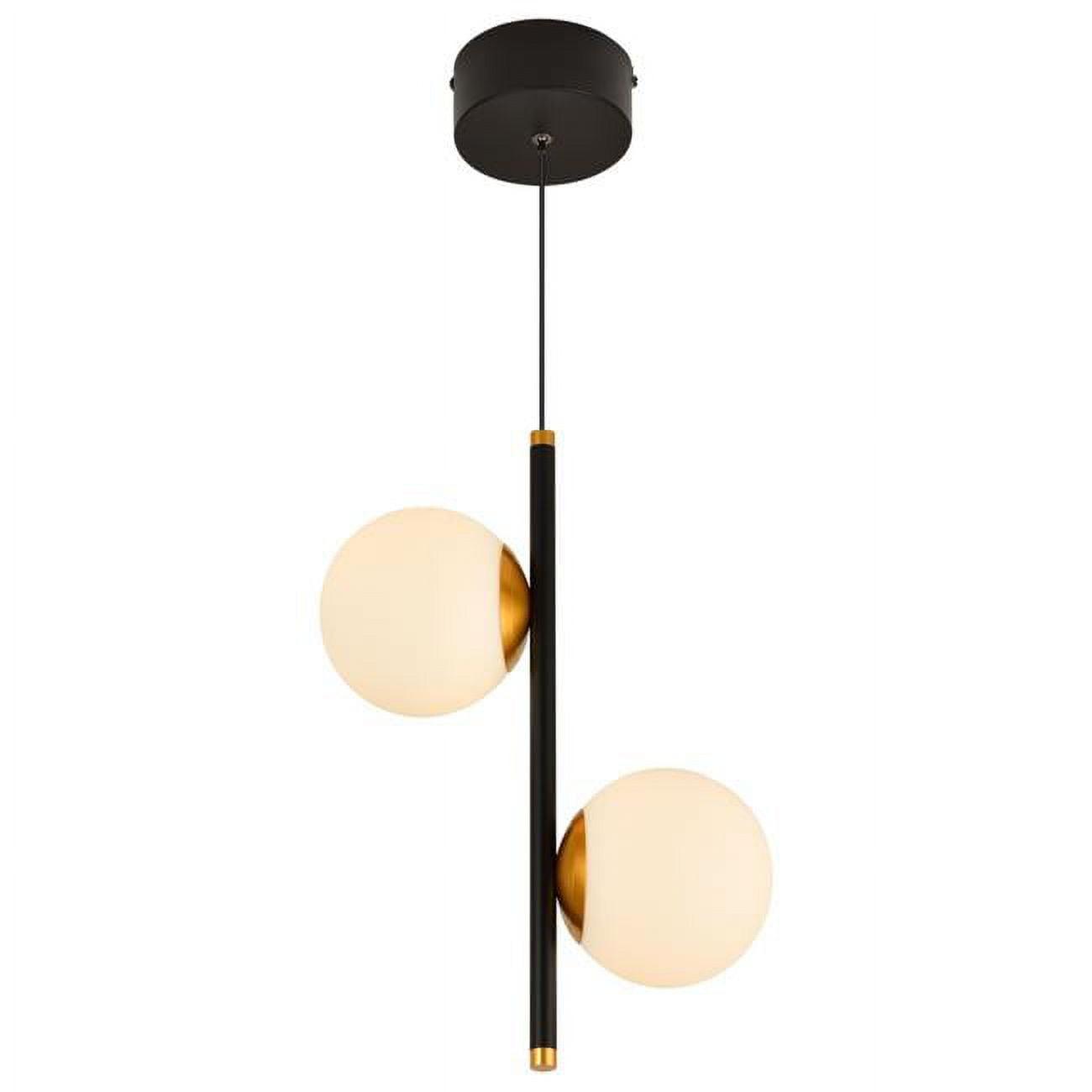 Capri Adjustable Height 11" Black and Gold LED Pendant with Glass Globes